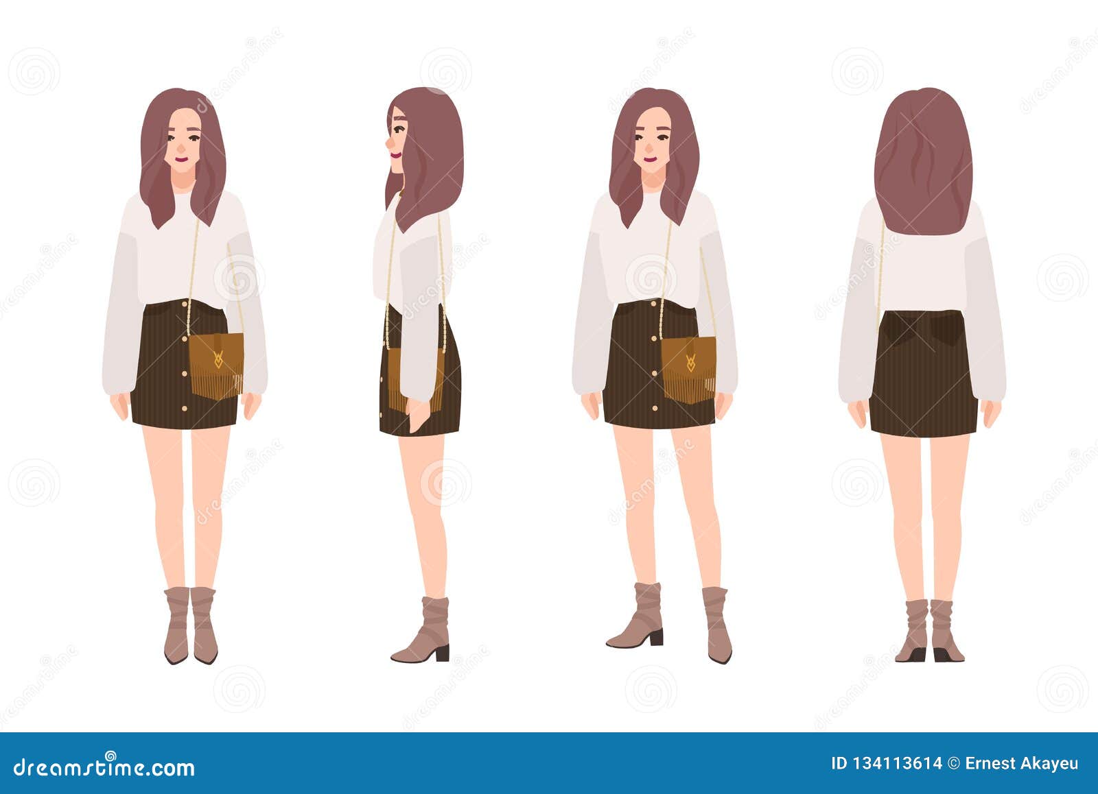Cute Smiling Girl Dressed in Trendy Casual Clothes. Pretty Young Woman  Wearing Jumper and Mini Skirt. Stylish Outfit Stock Vector - Illustration  of handbag, cheerful: 134113614