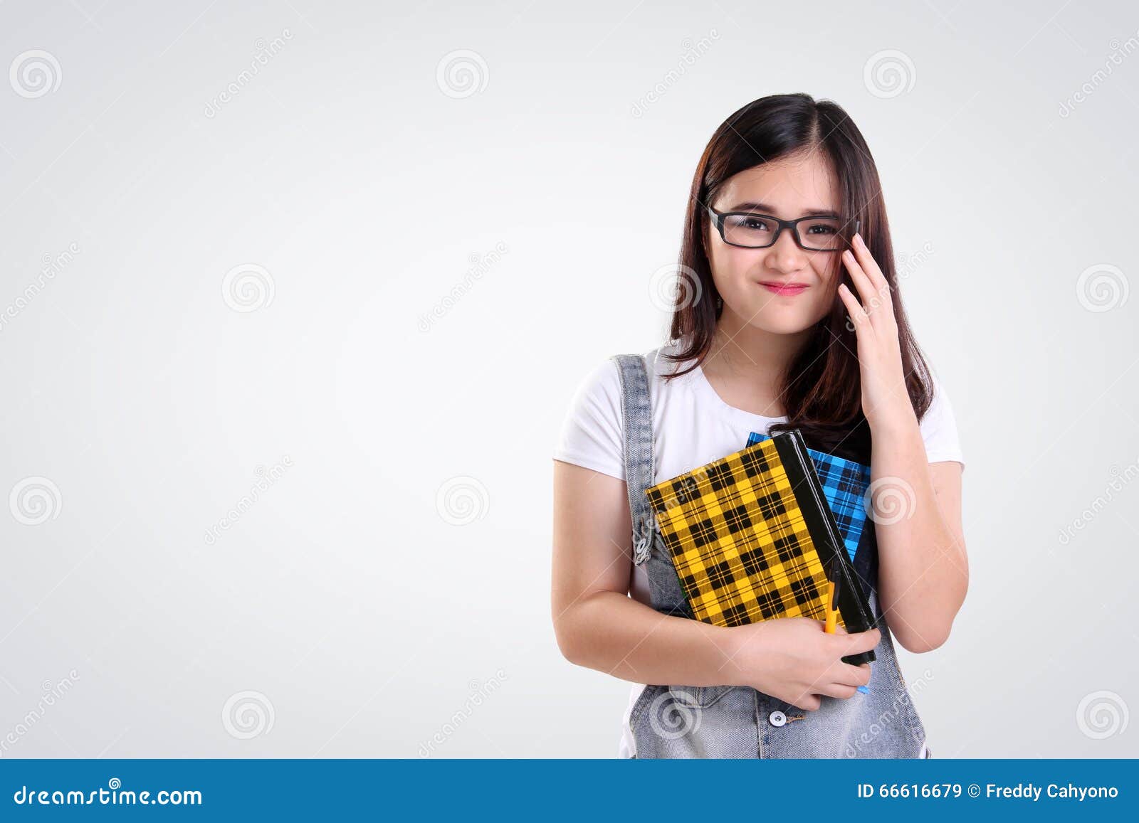 Cute Smiling Girl With Nerd Glasses On White Stock Phot