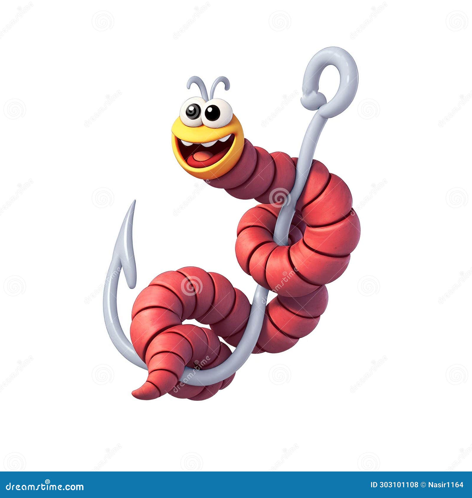 A 3d Cartoon Character Worm on the Fishing Hook for Fish Trapping White  Background, Looking Cute, Adorable and Joyful Stock Illustration -  Illustration of adorable, pursuit: 303101108