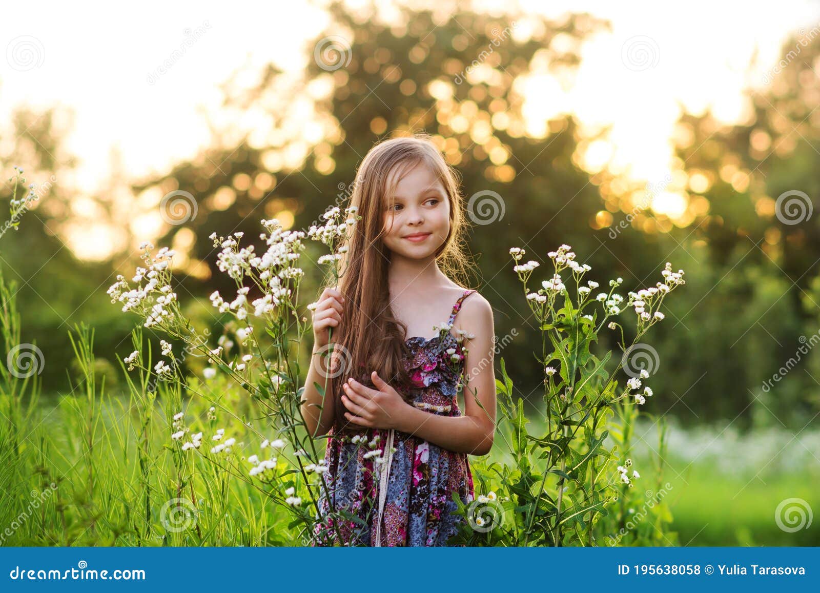 Cute Smiling Little Girl on the Meadow at the Farm. Portrait of ...