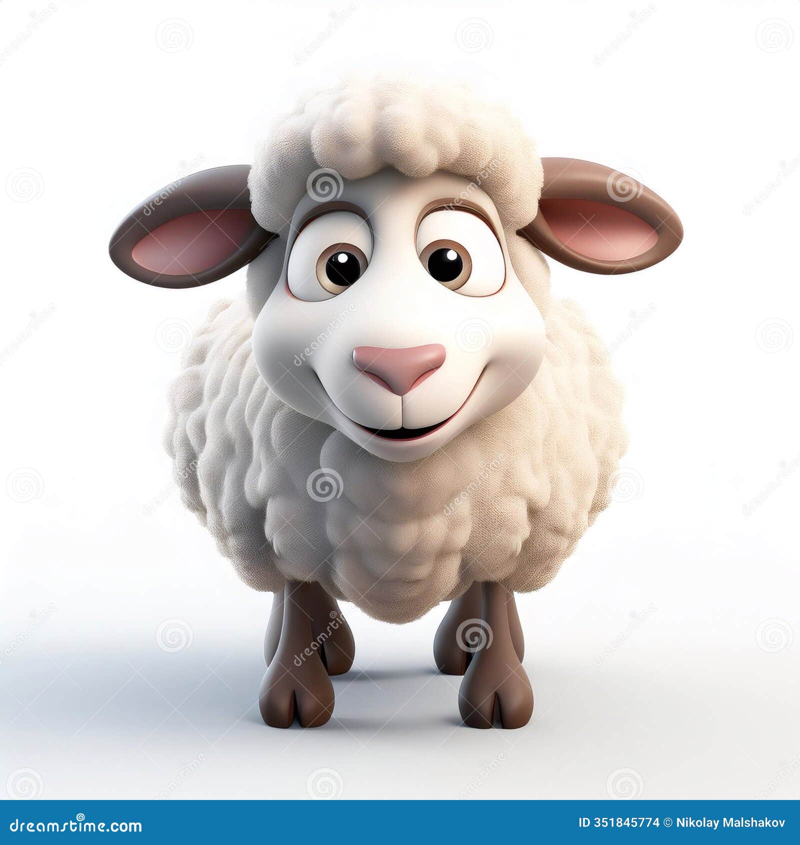 3d rendering of a cute smiling sheep standing on a white background, perfect for children's s or animal