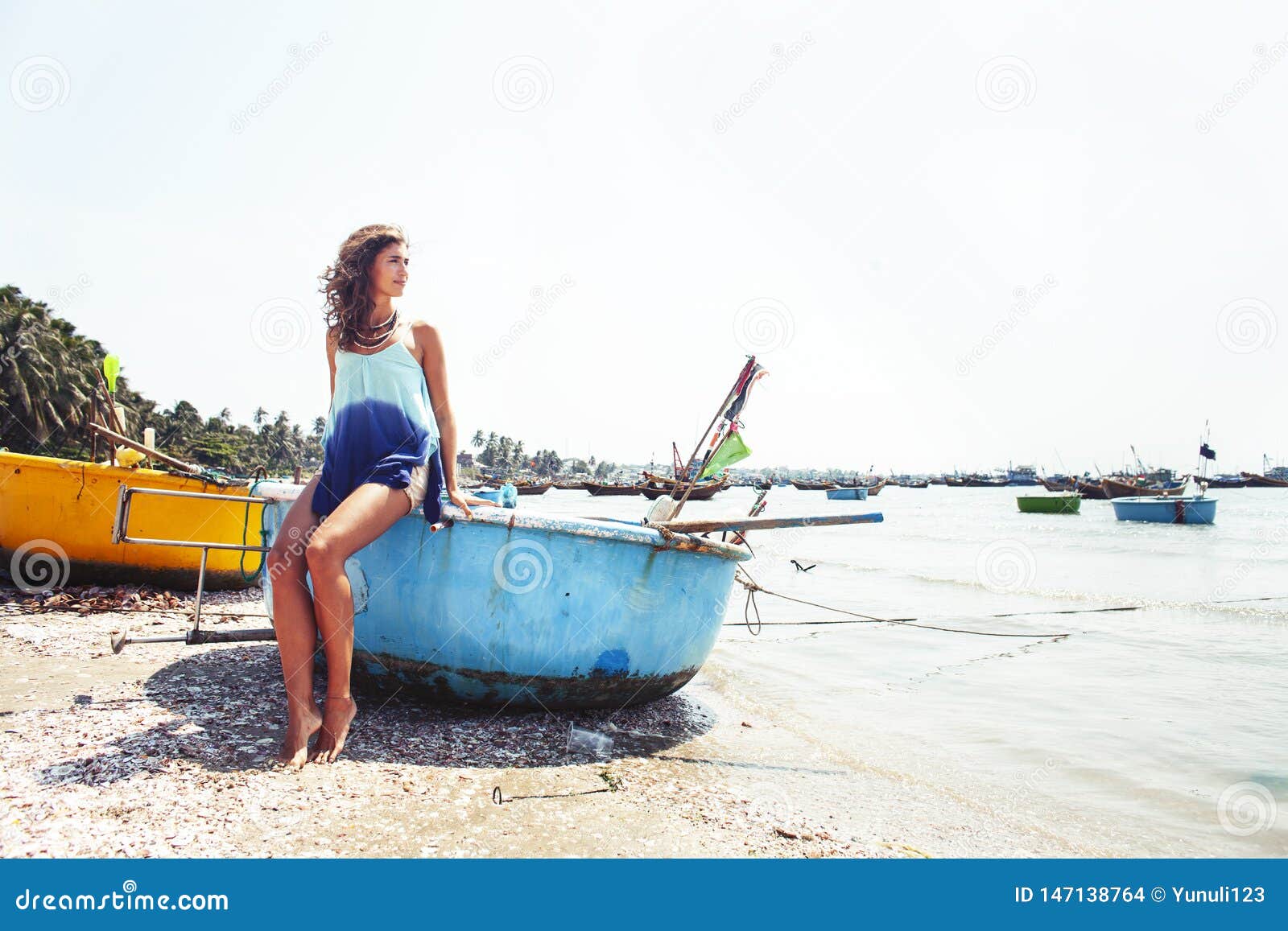 Cute Smiling Young Real Woman in Asian Country Sea Port, Vietnam ...