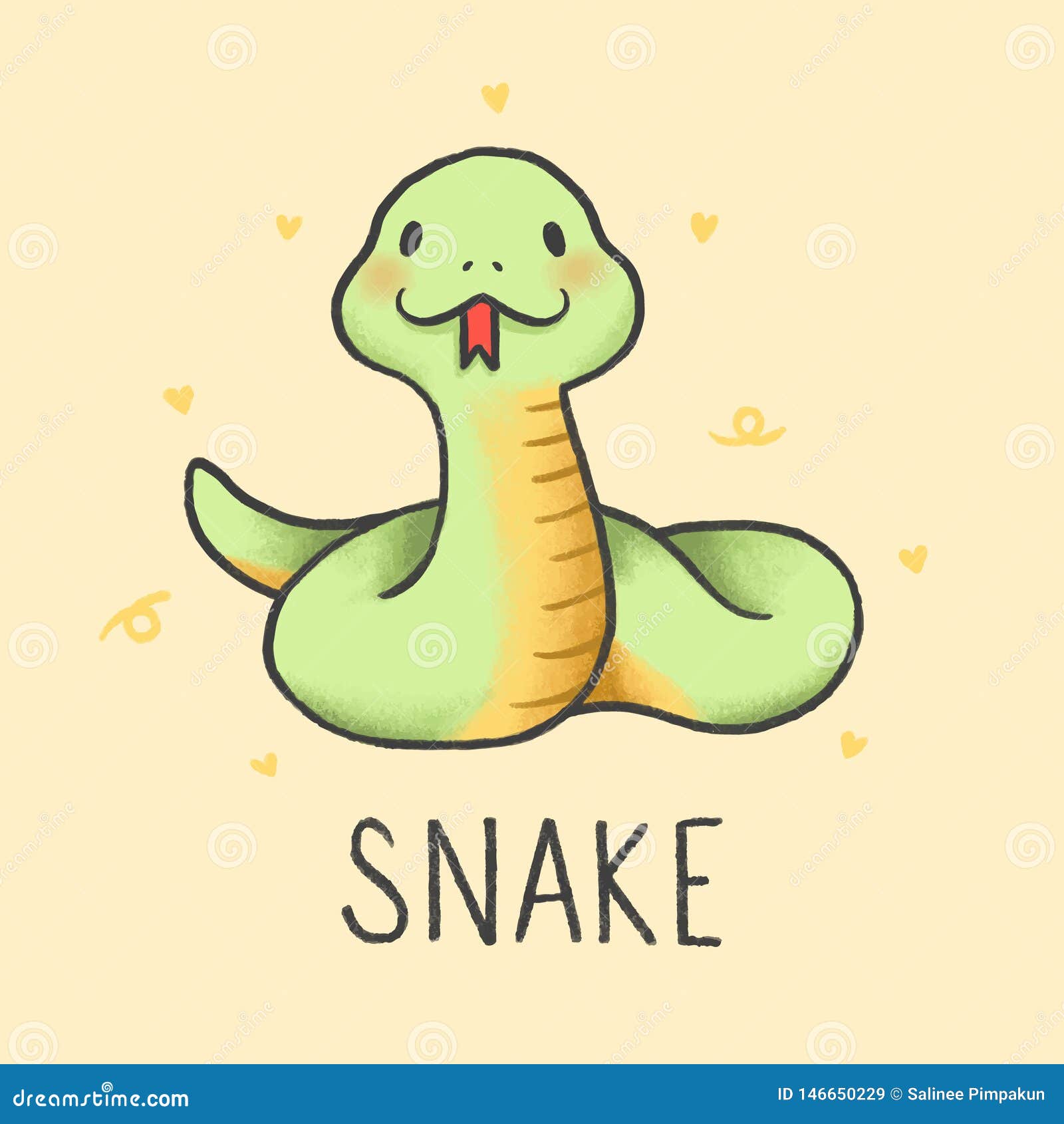 Cute Snake Cartoon Hand Drawn Style Stock Illustration - Illustration of  kids, cute: 146650229