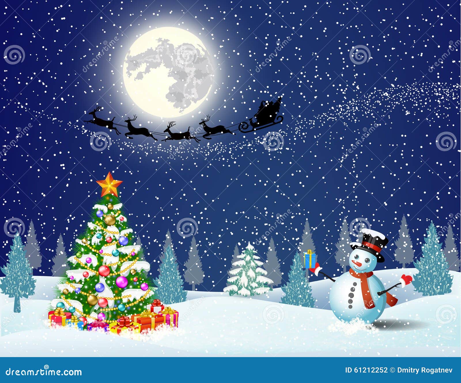 Download Cute Snowman On The Background Of Night Sky Stock Vector ...