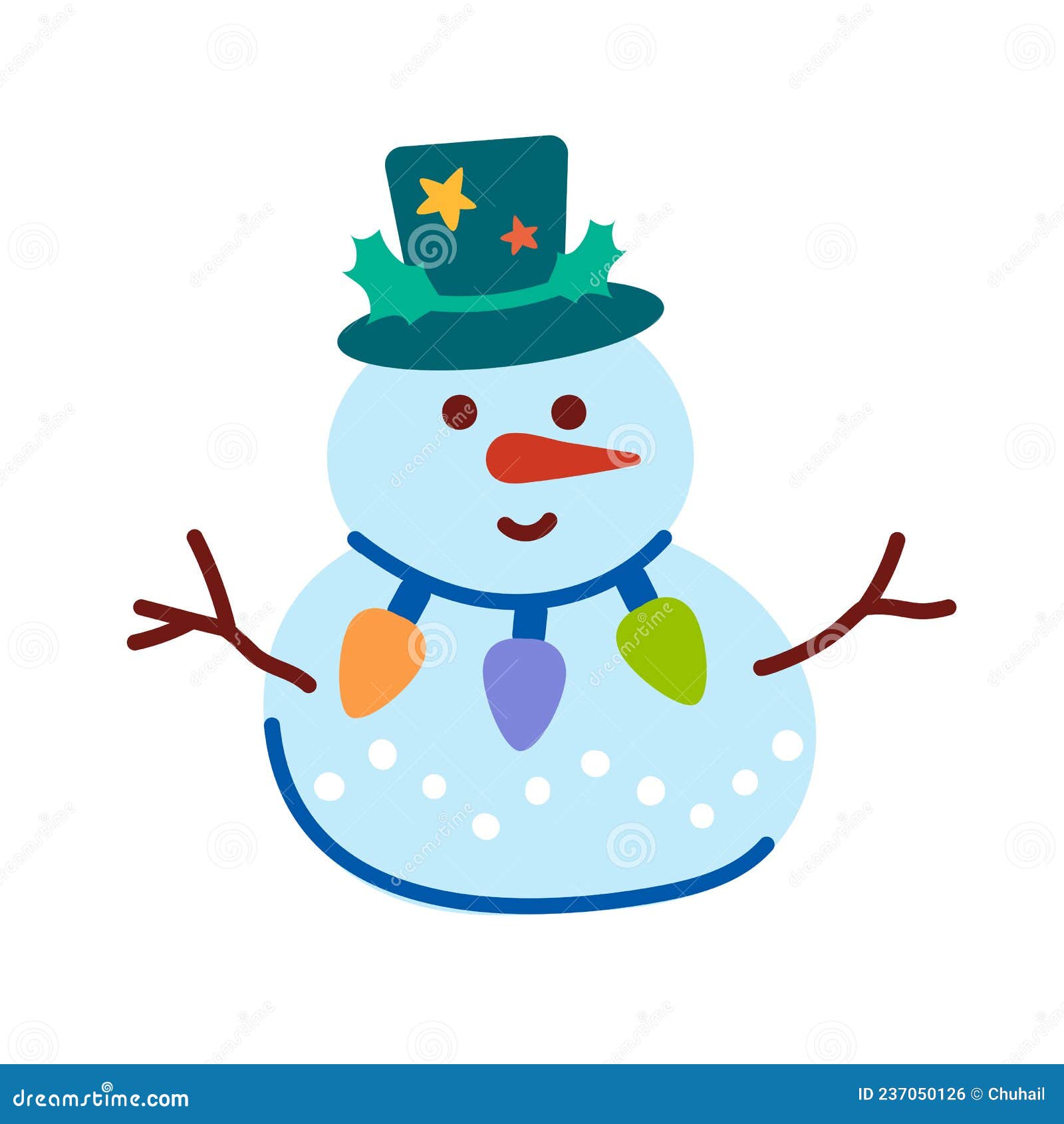 Cute Snowman in a Hat Isolated on White. Stock Vector Illustration of