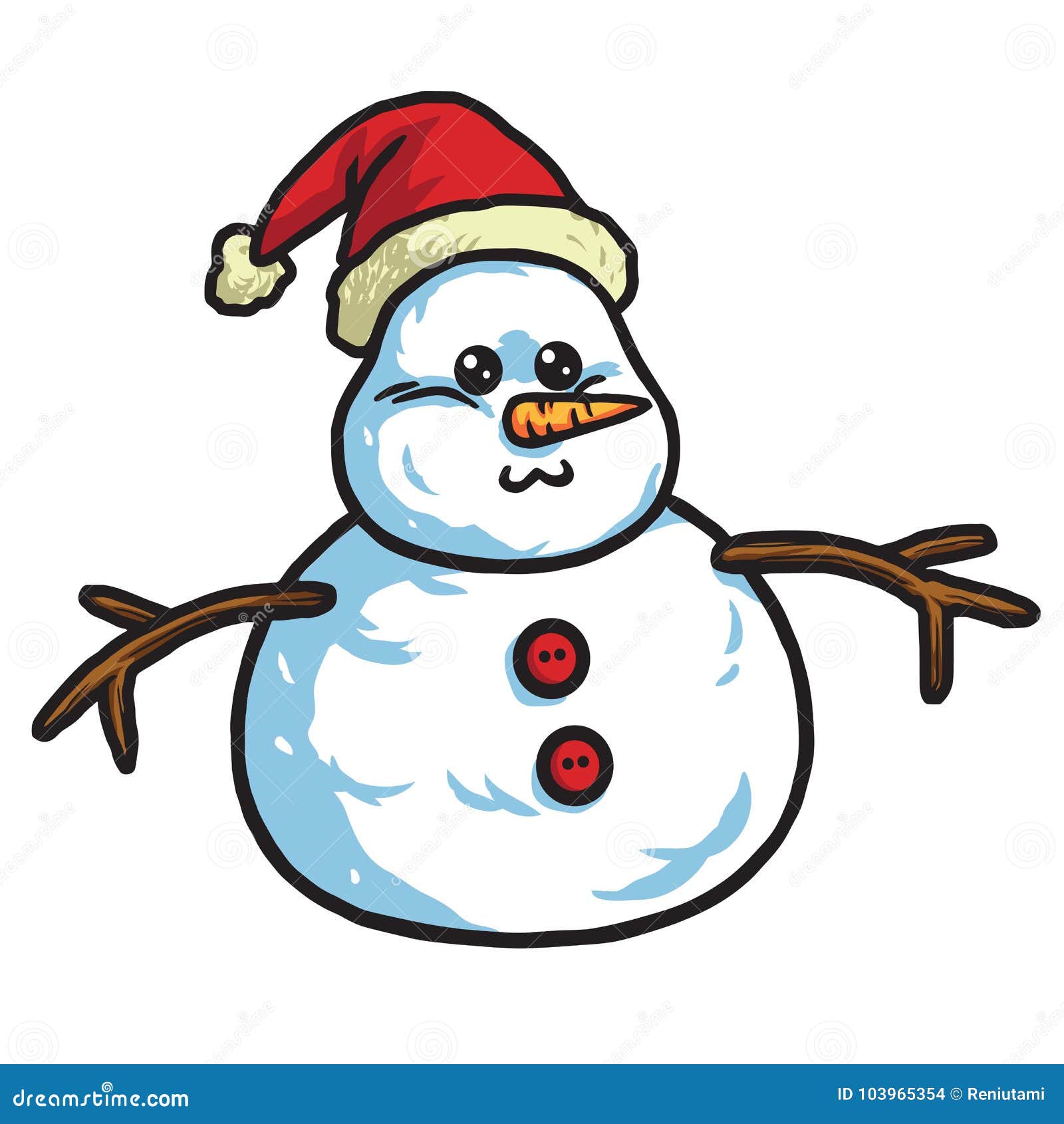 Cute Snowman Wearing Santa Hat Vector Cartoon Illustration Stock Vector Illustration Of Celebration Drawn