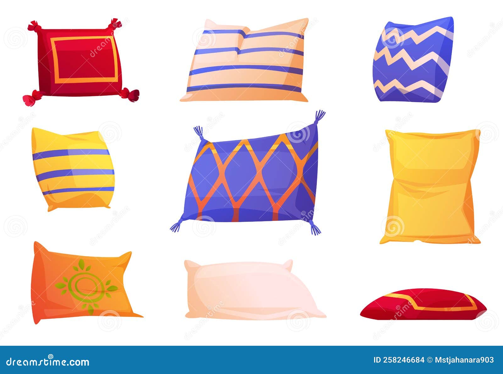 Cute Soft Pillows for Bed and Sofa Stock Vector Illustration of fluffy, cartoon 258246684