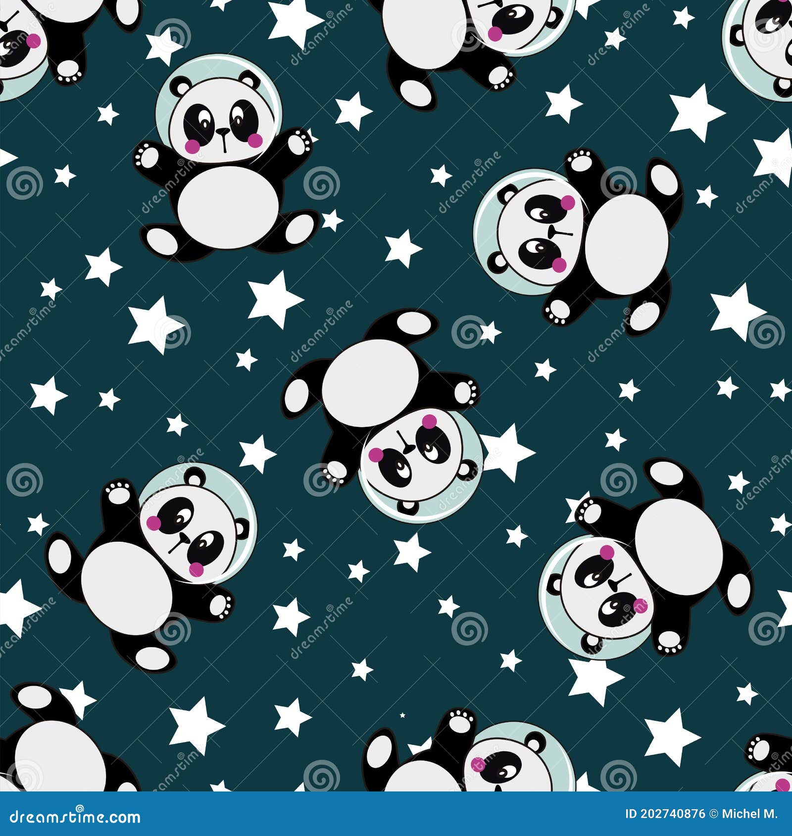 cute space panda cartoon background pattern seamless