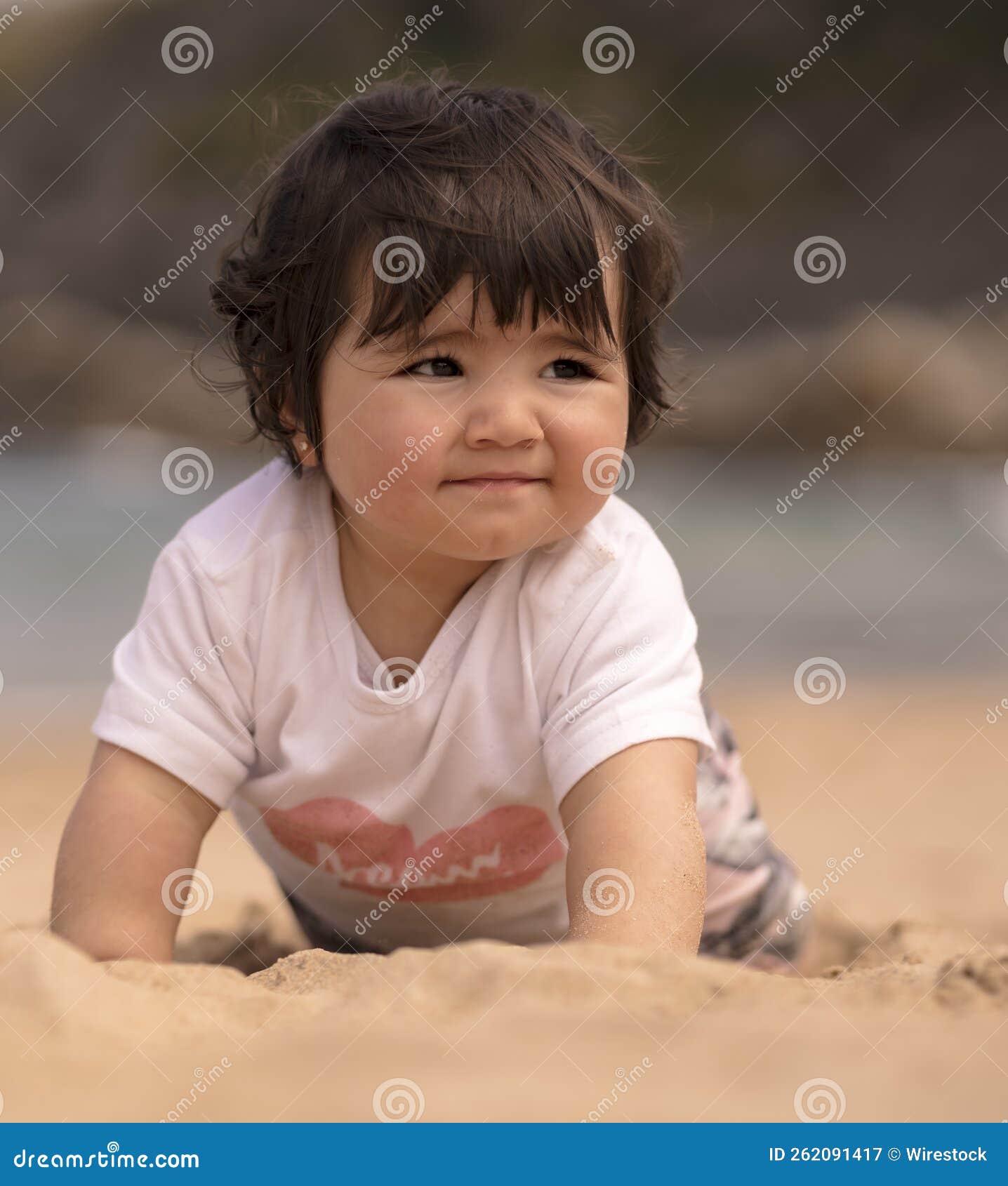 Cute Spanish Baby on a Sandy Beach Stock Image Image of cute, sand