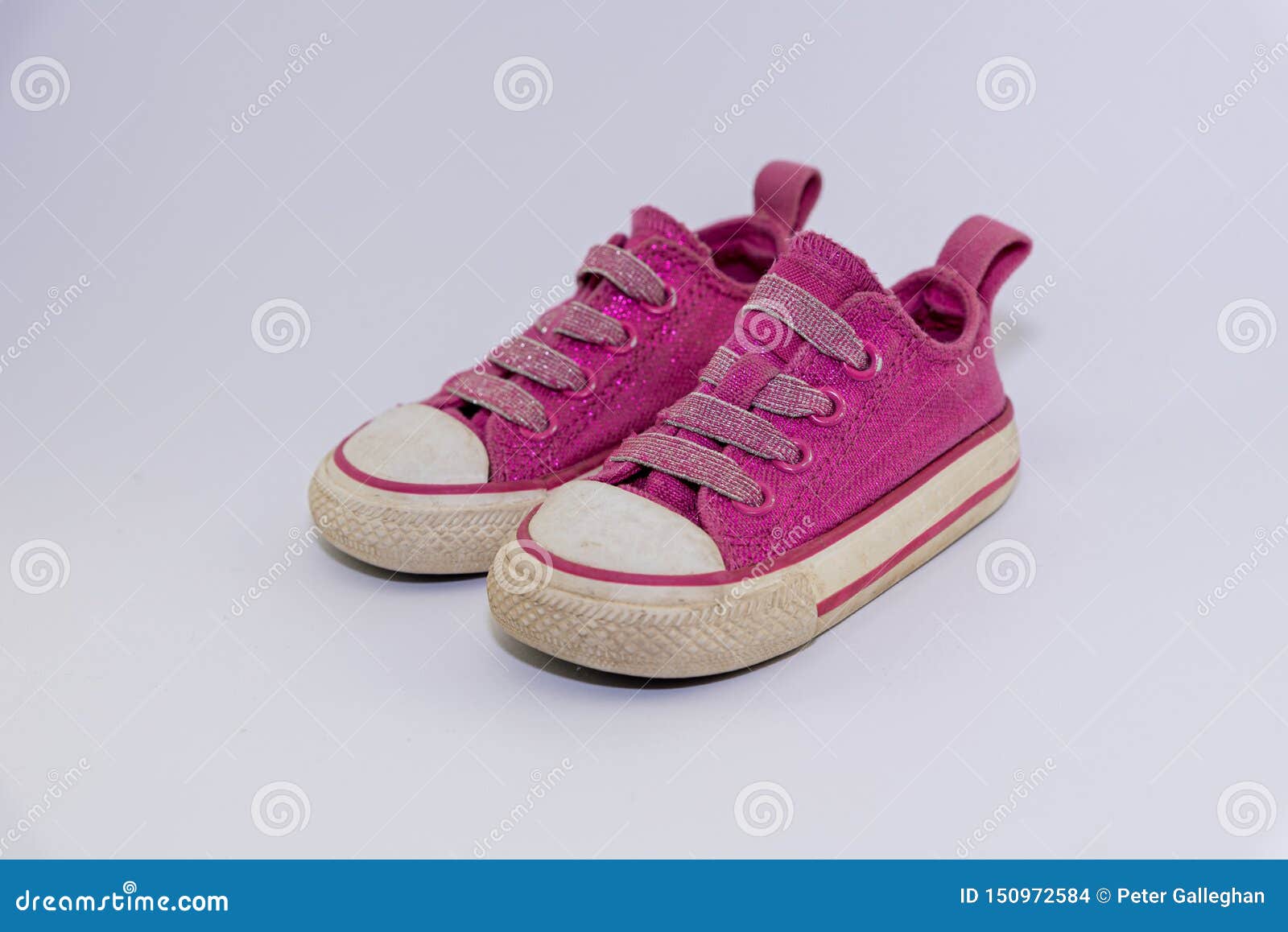 Cute Sparkly Pink Kids Shoes with Laces , Side View Stock Photo - Image ...