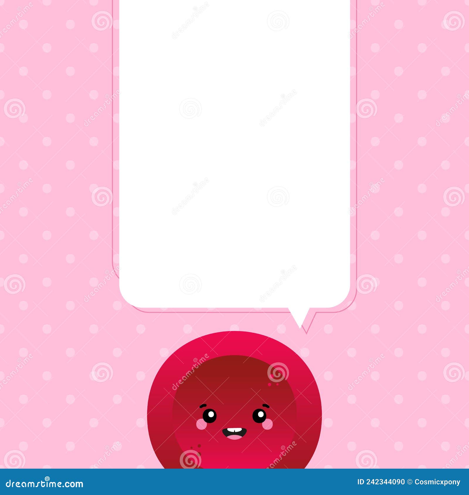 cute speaking red blood cell, erythrocyte character with blank, empty speech bubble for message, information 
