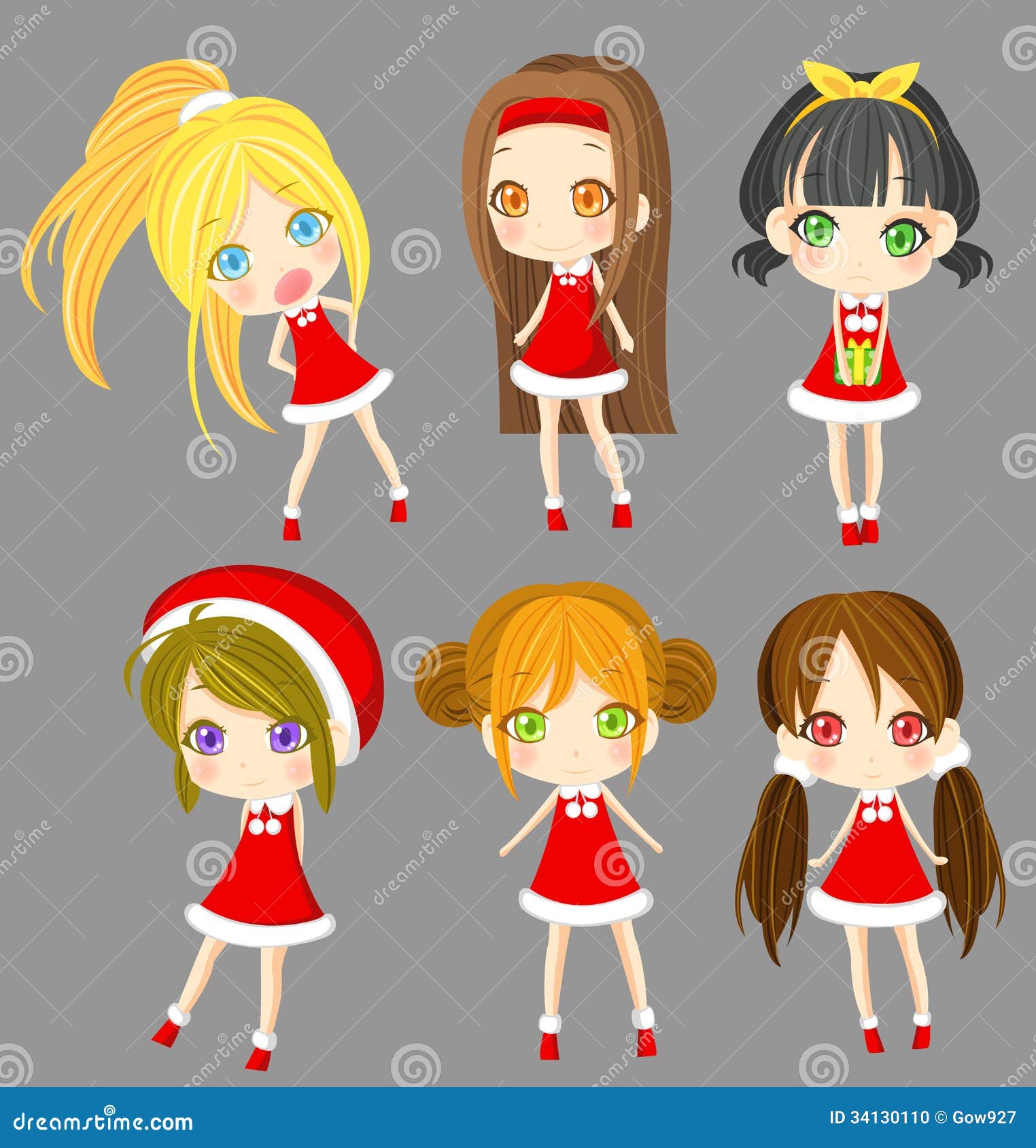 Cute Sprite Santa Girls Set (vector) Stock Photo - Image 