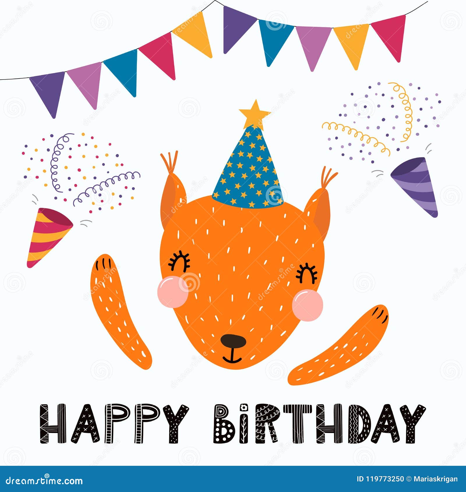 Cute Squirrel Birthday Card Stock Vector - Illustration of birthday ...