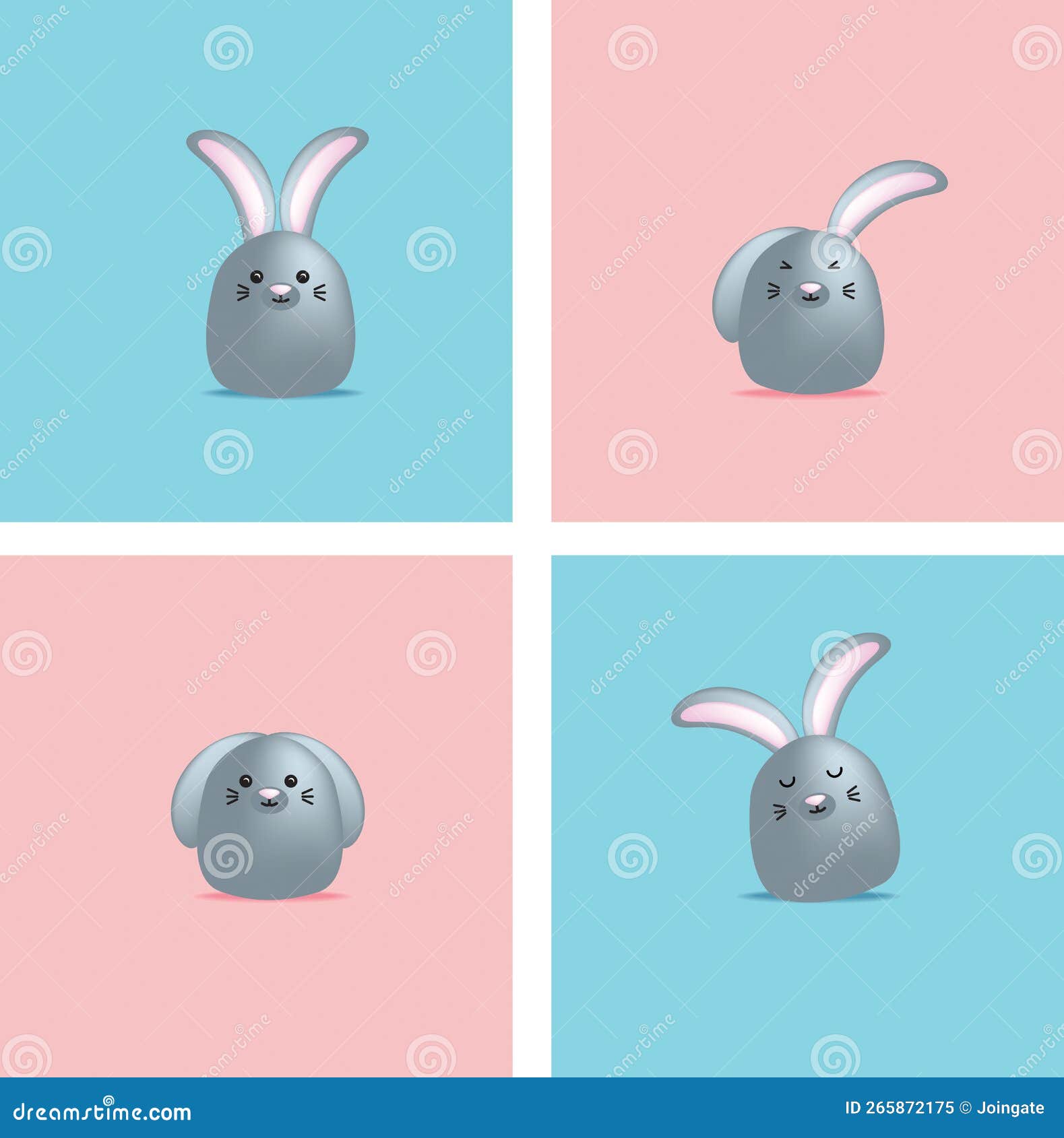 Cute Rabbit Bunny Face In Kawaii Style Vector Clip Art Stock