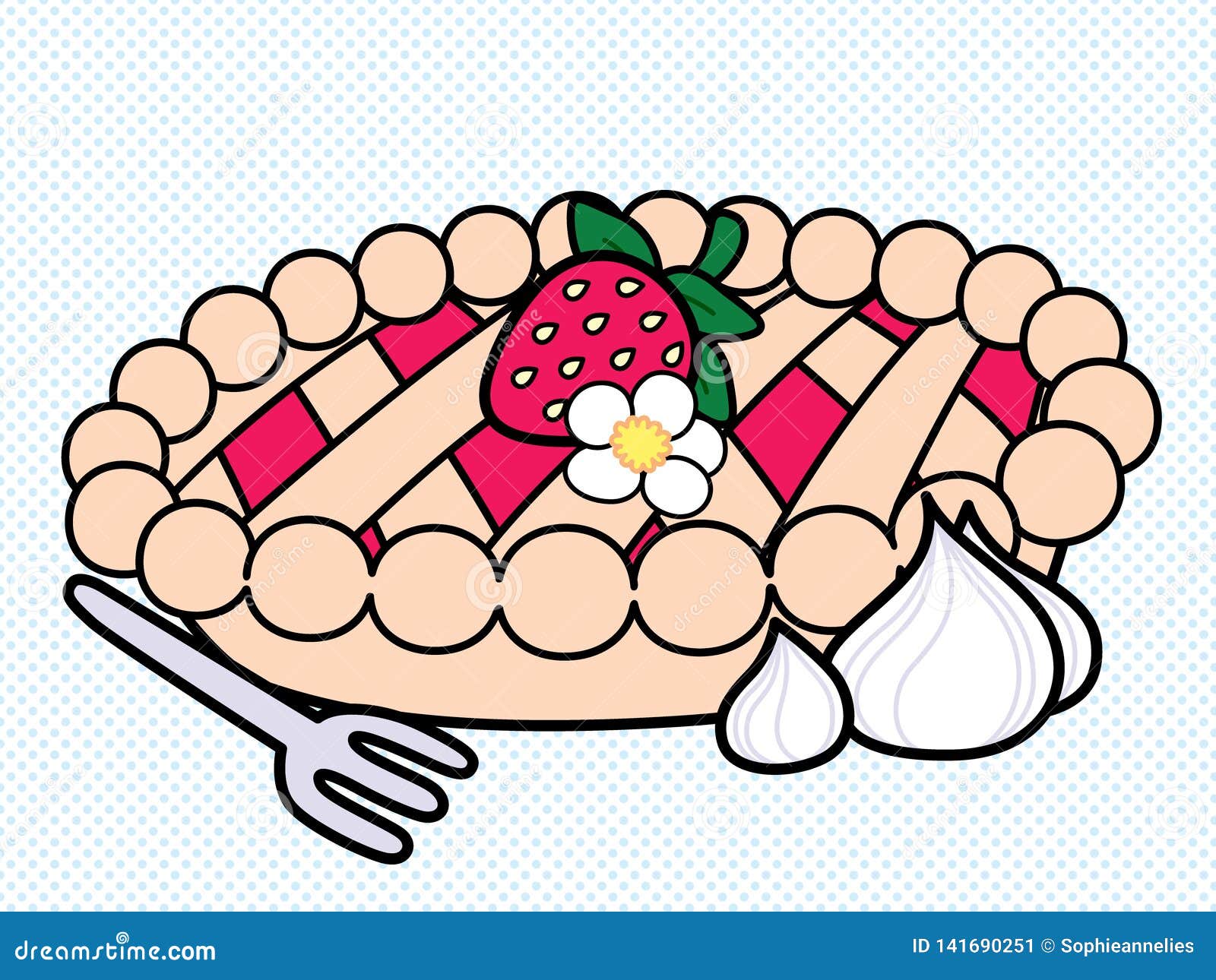 Cute Strawberry Pie with Whipped Cream Stock Vector Illustration of