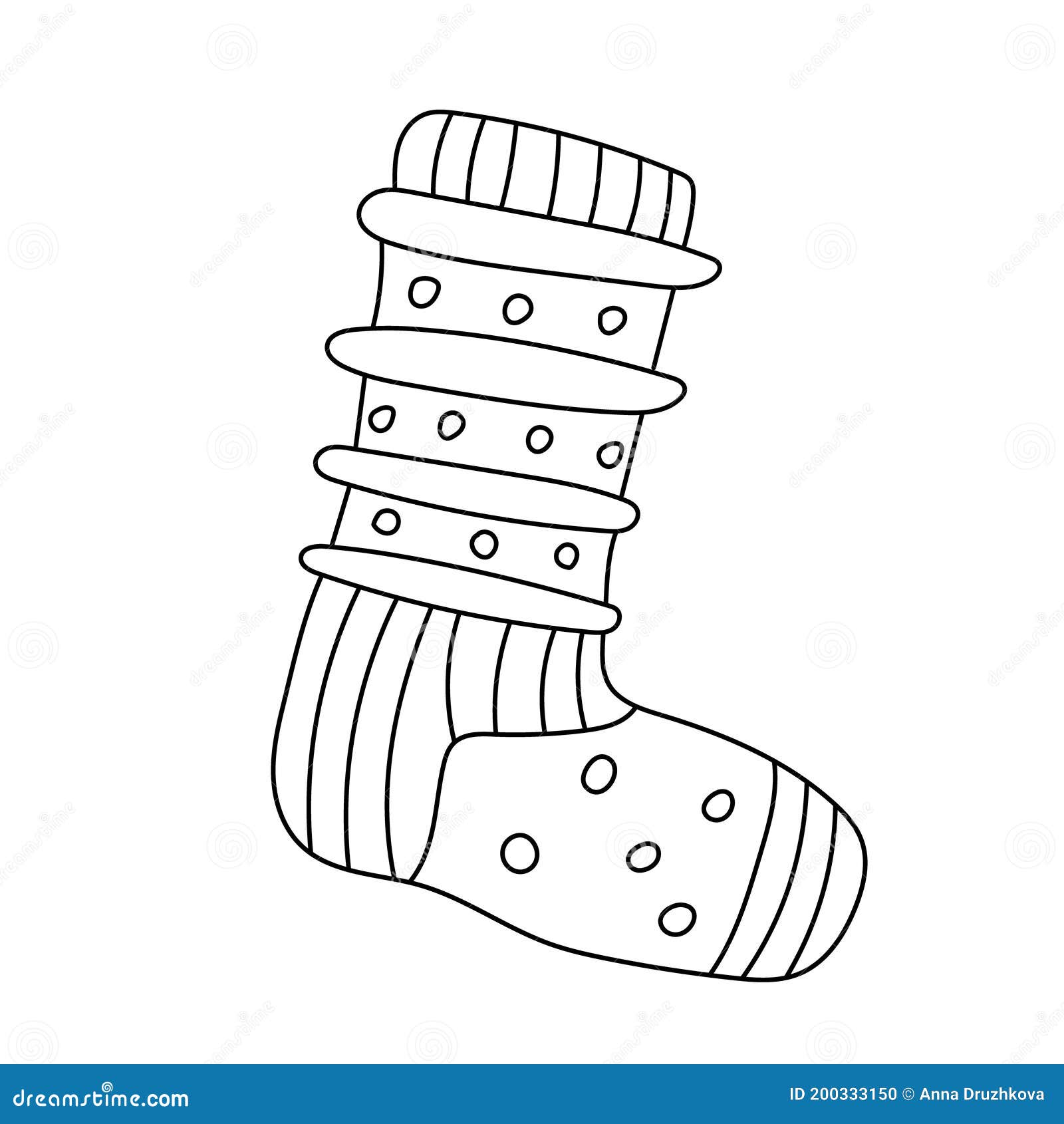 Cute Striped Sock in Doodle Sketch Style. Stock Vector - Illustration ...