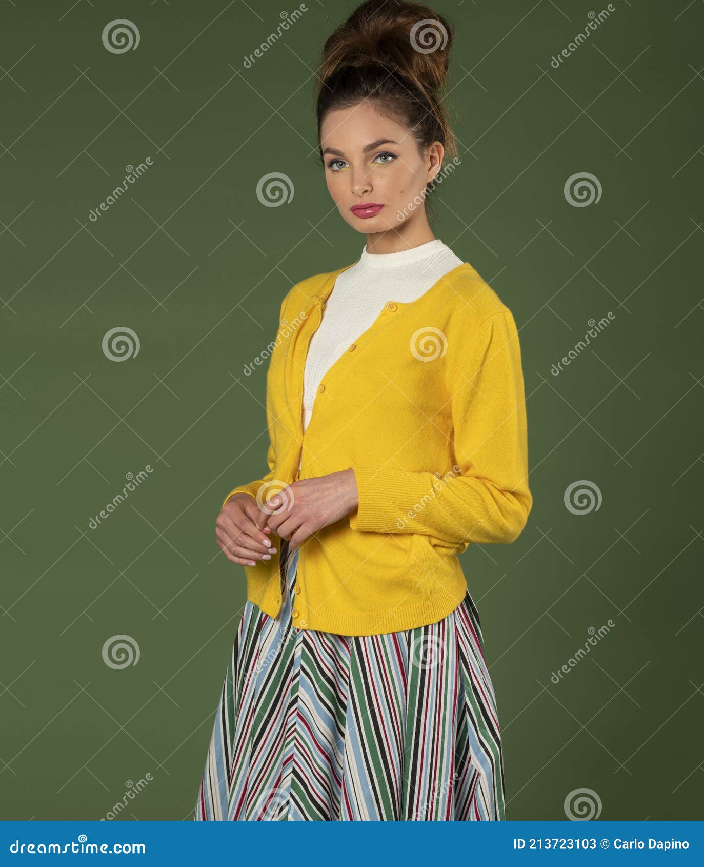 Cute Student in Old Style Fashion Clothes . with Hair Style Looking in ...