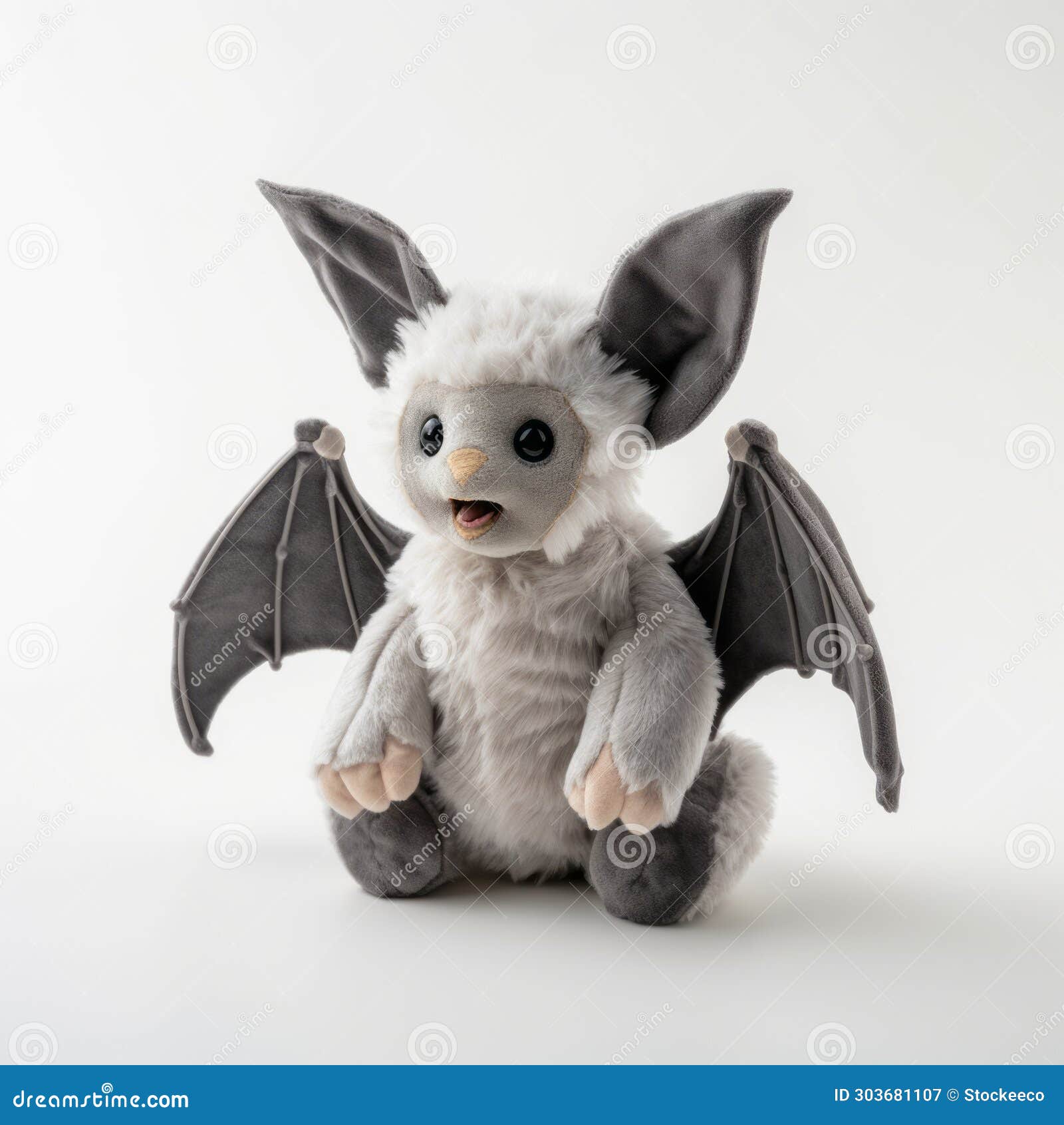 cute stuffed toy bat with grey wings - playful expressions and luminescent color scheme