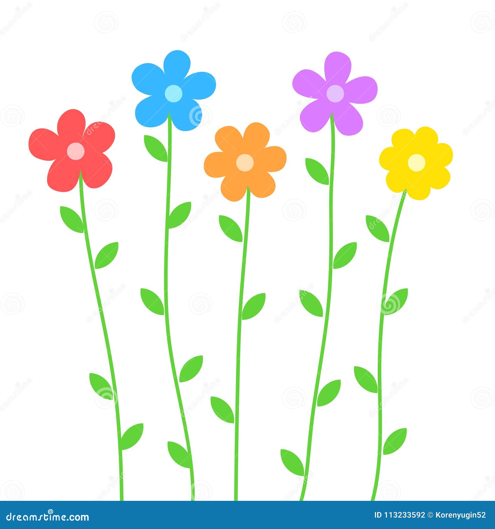 Cute Summer Flowers in Cartoon Style on White for Design, Stock Stock ...