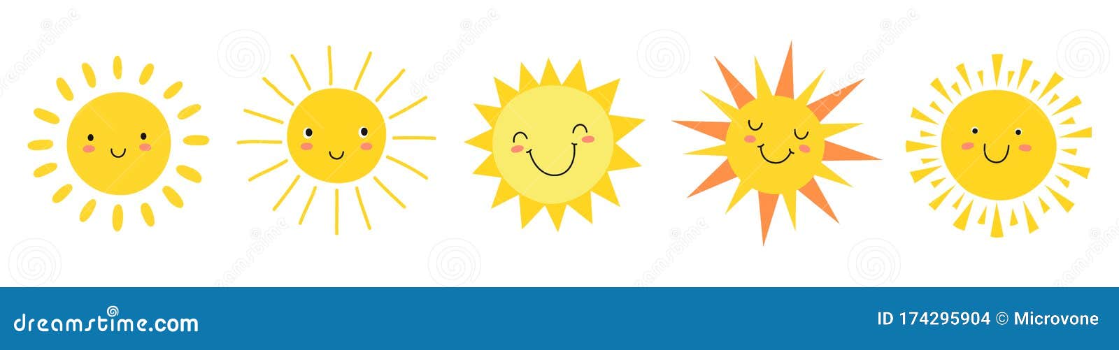 cute suns. sunshine emoji, cute smiling faces. summer sunlight emoticons and morning sunny weather.  funny