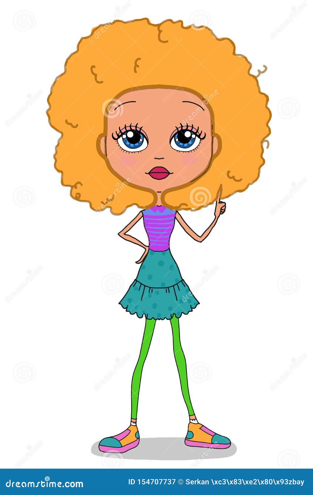 Cute Sweet Cartoon Curly Hair Girl Characters Illustration Drawing White  Background Stock Illustration - Illustration of beautiful, line: 154707737