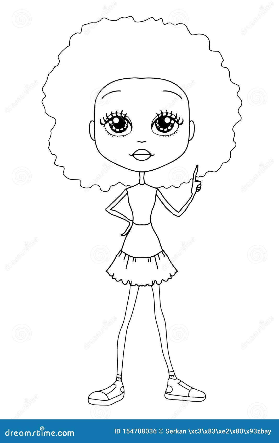 Cute Female Anime Character With Curly Hair Or Hair Coloring Pages Outline  Sketch Drawing Vector, Anime Drawing, Wing Drawing, Female Drawing PNG and  Vector with Transparent Background for Free Download