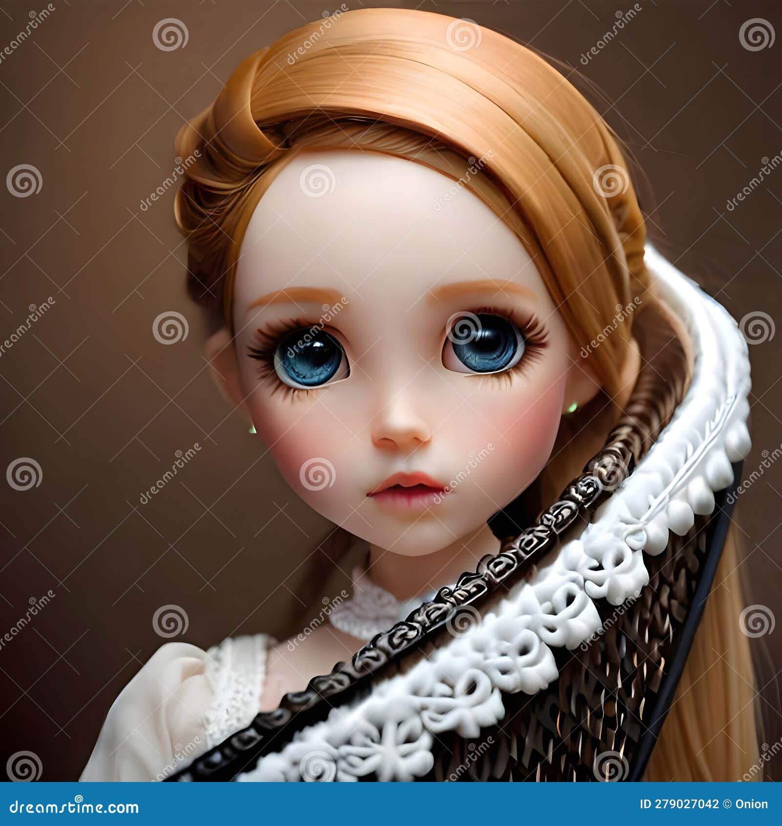 Cute Doll Looking at the Viewer Ai Generated Image Stock Illustration