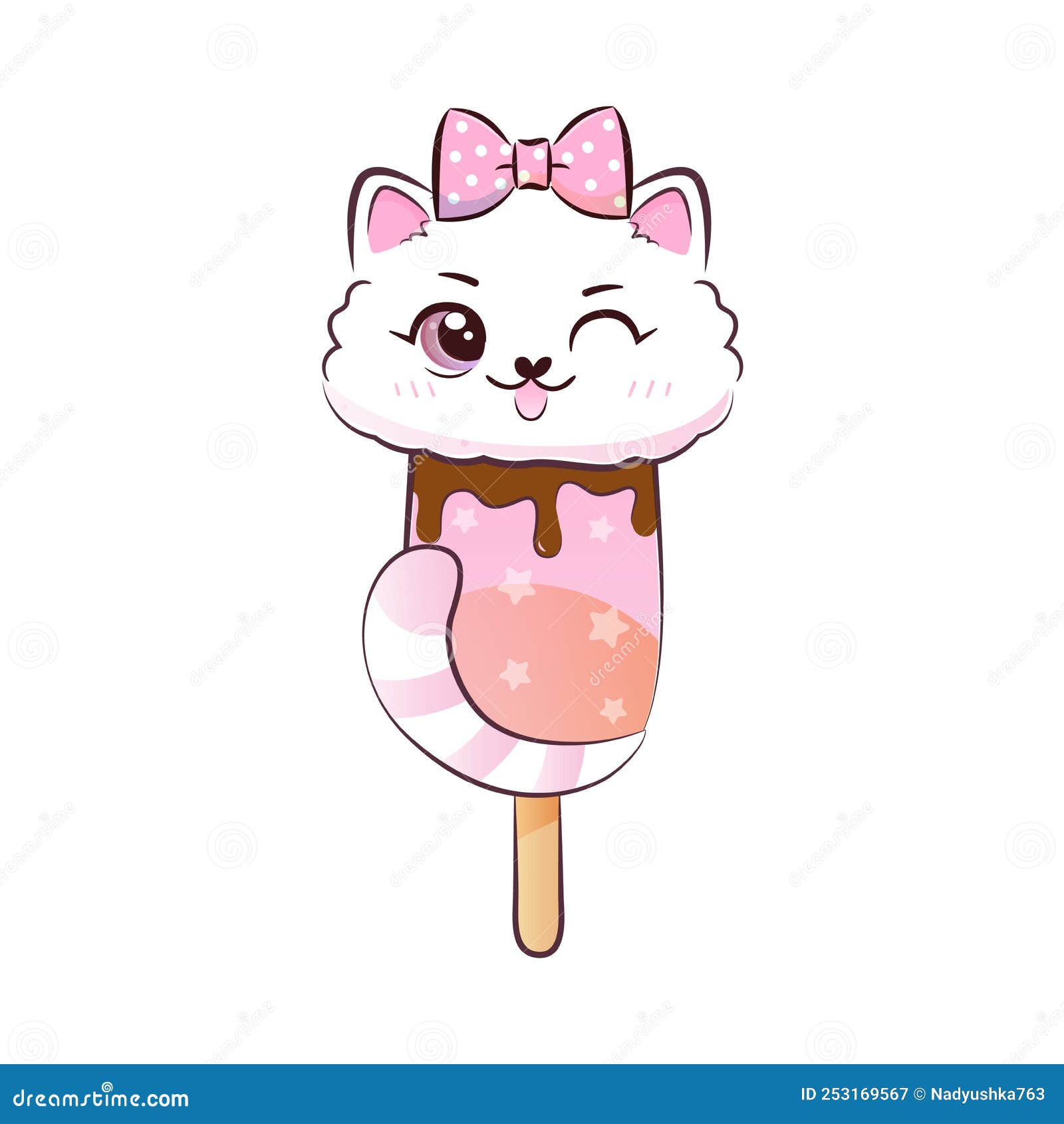 Cute Sweet Kitty Cat in Ice Crem. Vector Illustration. Stock Vector