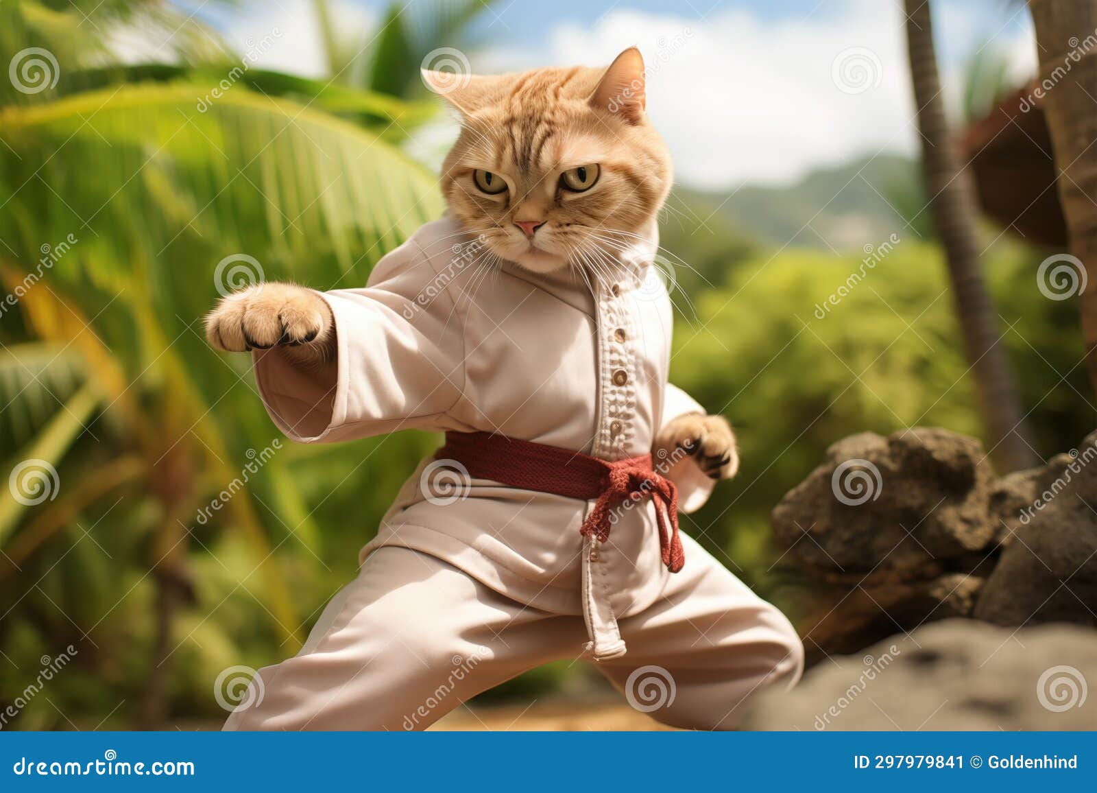 Cute Tabby Cat in Karate Uniform Striking a Pose Stock Image Image of meme, belt 297979841