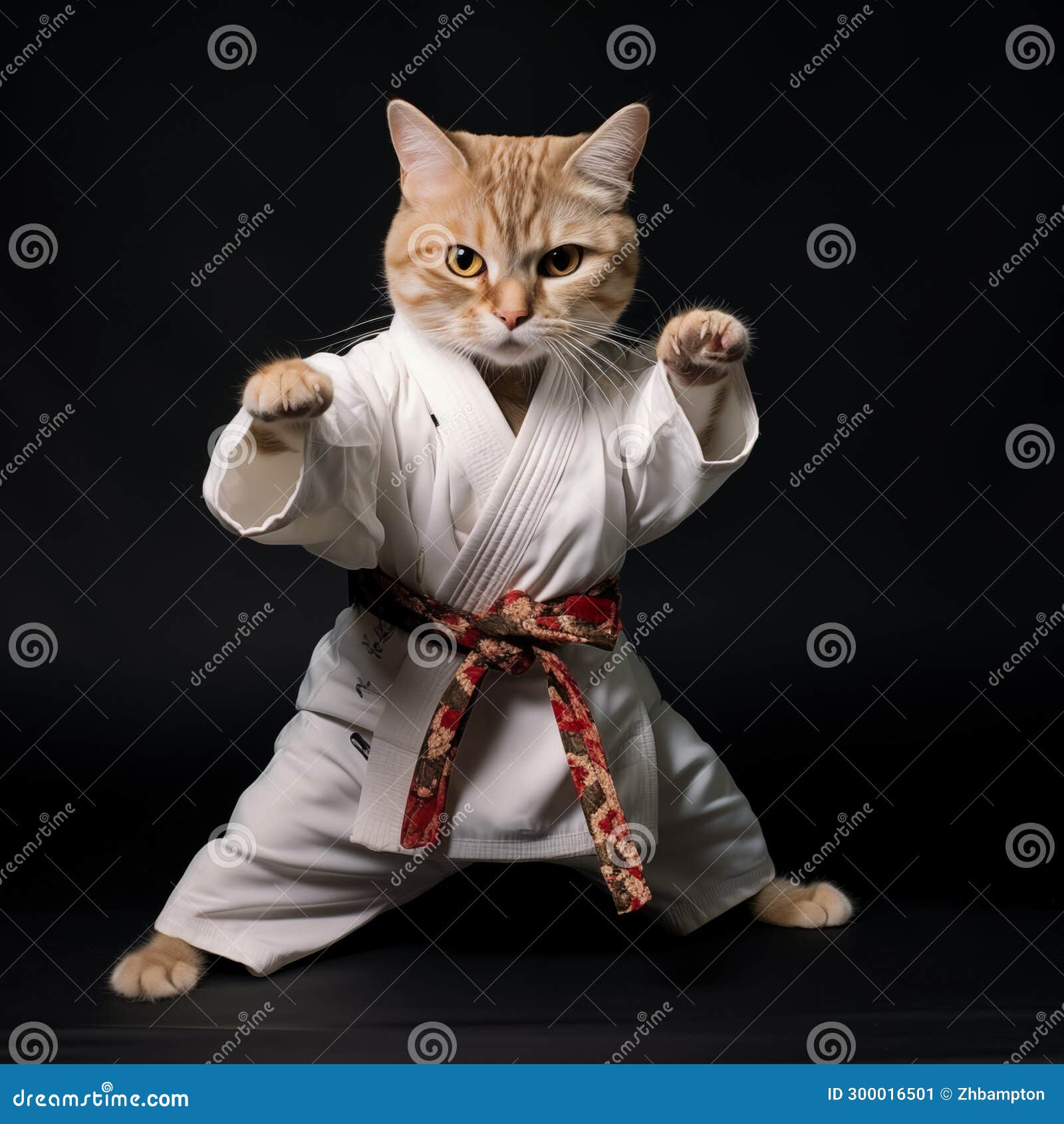 Cute Tabby Cat in Karate Uniform Striking a Pose Stock Illustration Illustration of executing