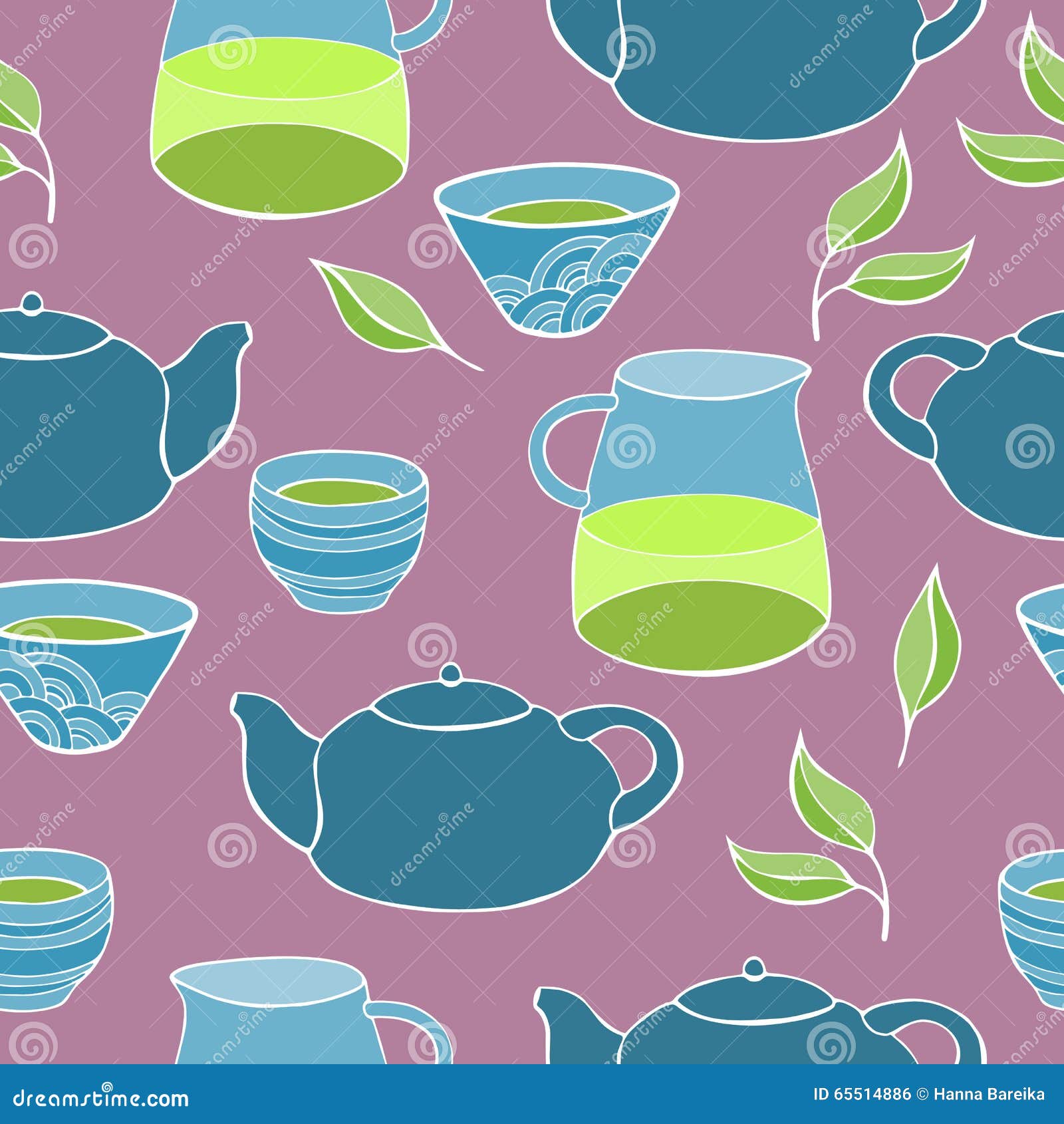 Cute Tea Set. Vector Seamless Pattern. Stock Vector Illustration of