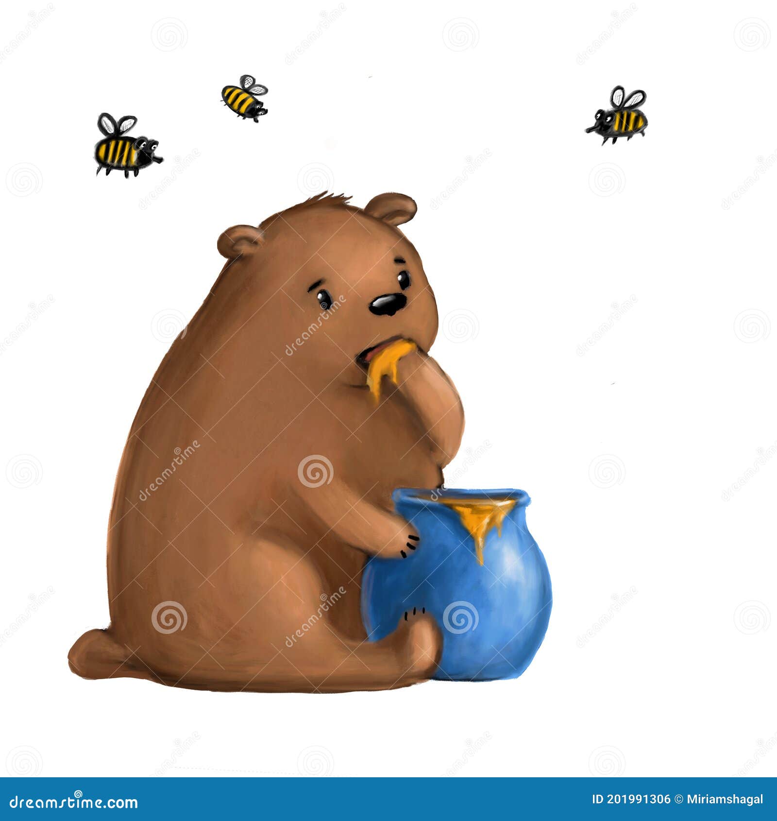 Cute Teddy Bear Eating Honey from the Pot, Illustration with the Cartoon  Character Stock Illustration - Illustration of brown, holiday: 201991306