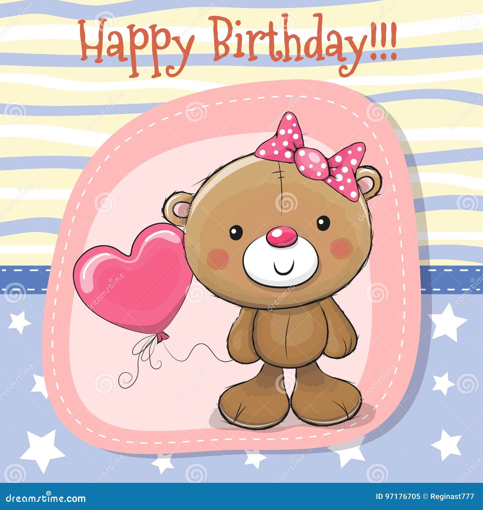 Cute Teddy Bear Girl with Balloon Stock Vector - Illustration of happy ...