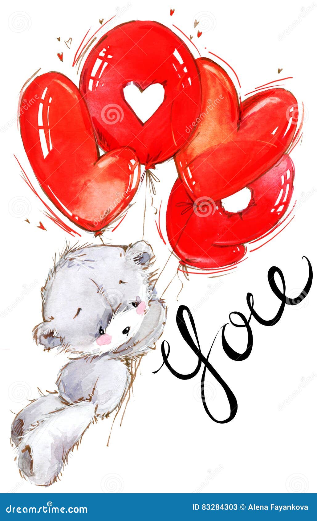 Cute Teddy Bear. Love You Card. Valentines Day Watercolor ...