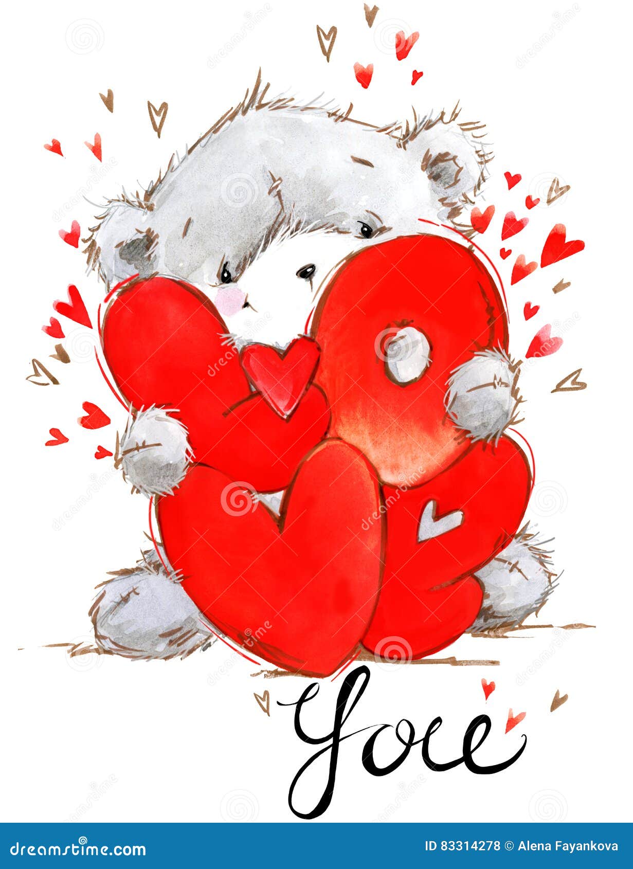 Cute Teddy Bear. Love You Card. Valentines Day Watercolor ...