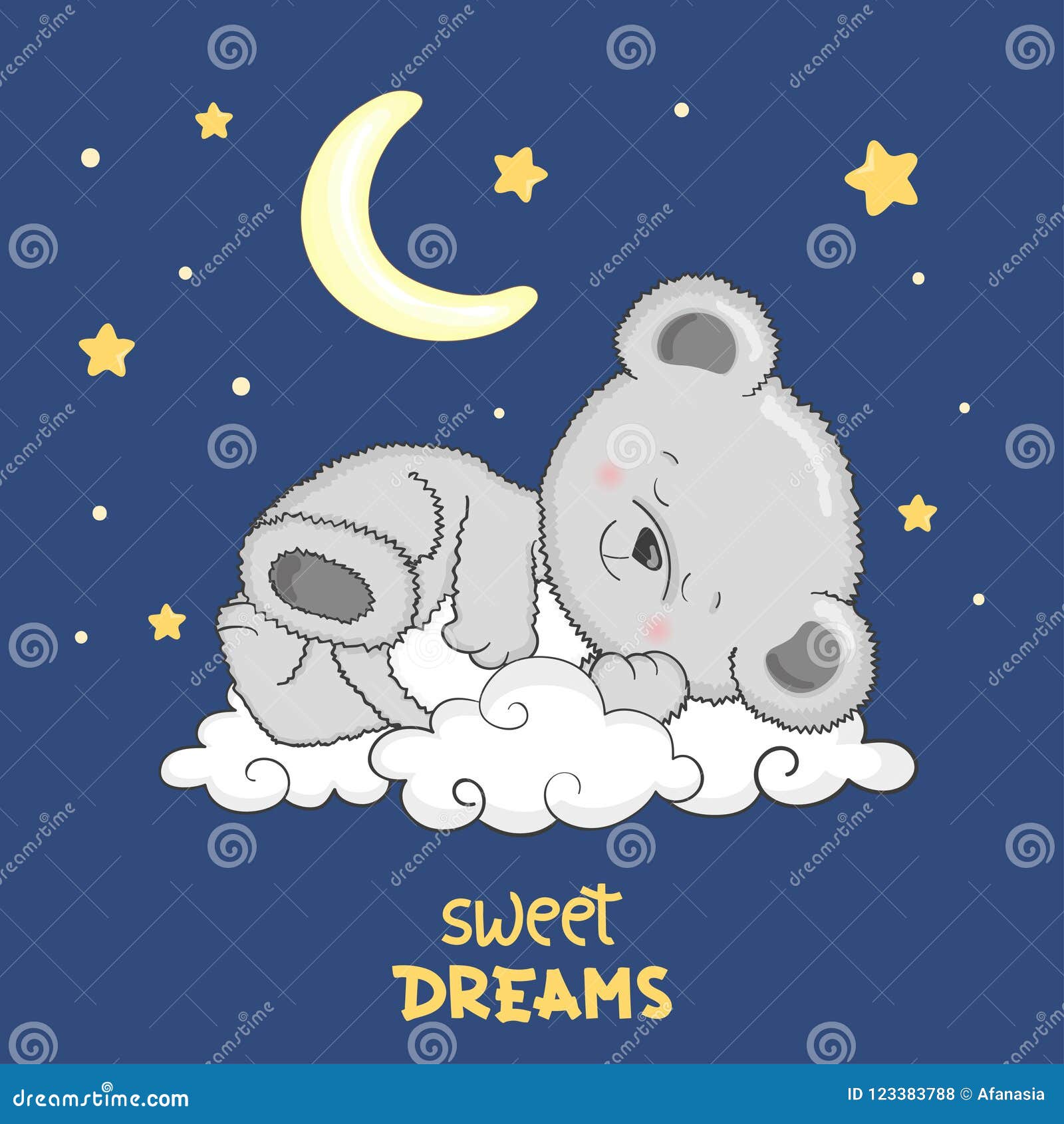 Cute Teddy Bear Sleeping on the Cloud. Sweet Dreams Stock Vector ...