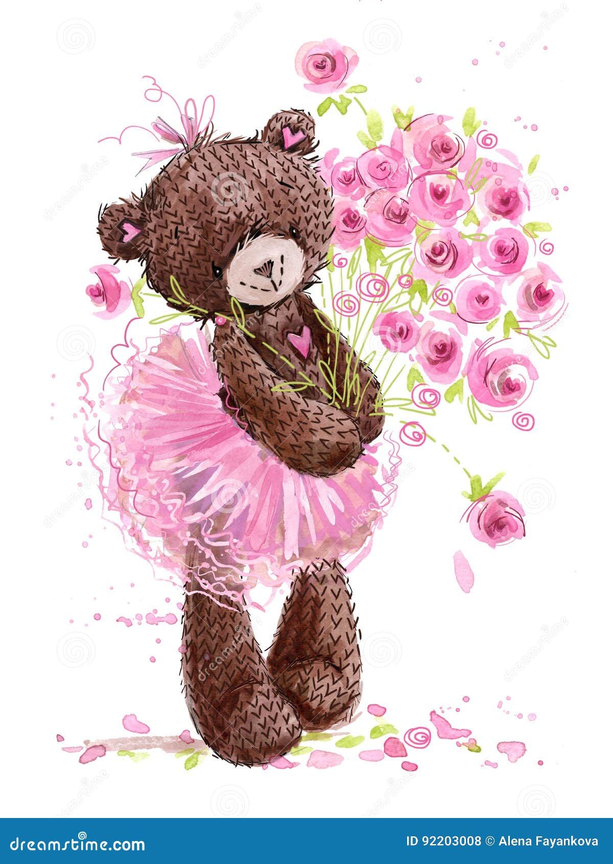 cute teddy bear watercolor .