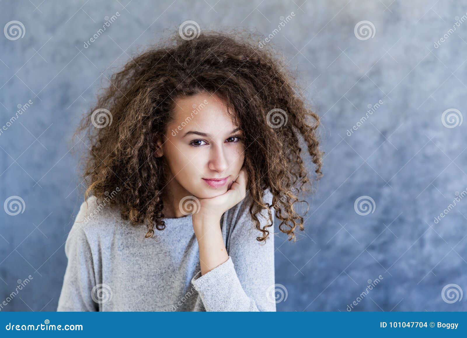 Cute Teen Girl With Curly Hair Stock Photo Image Of Closeu