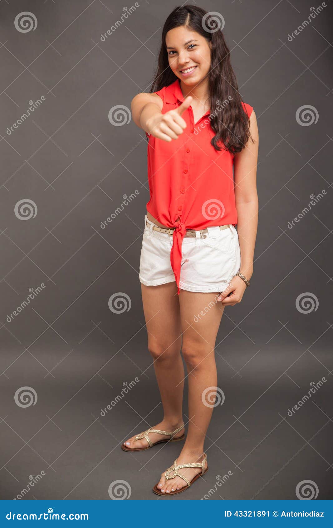 Cute Teen With Her Thumb Up Stock Image Image Of Length Beautiful 43321891