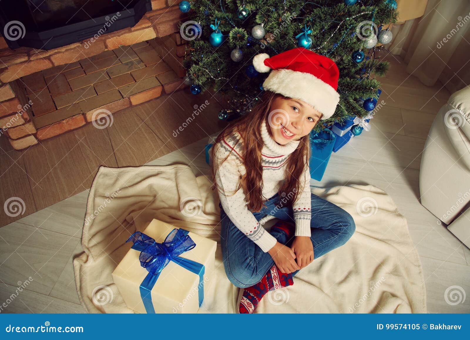 Cute Teenage Girl Near Christmas Tree Stock Image - Image of happy ...