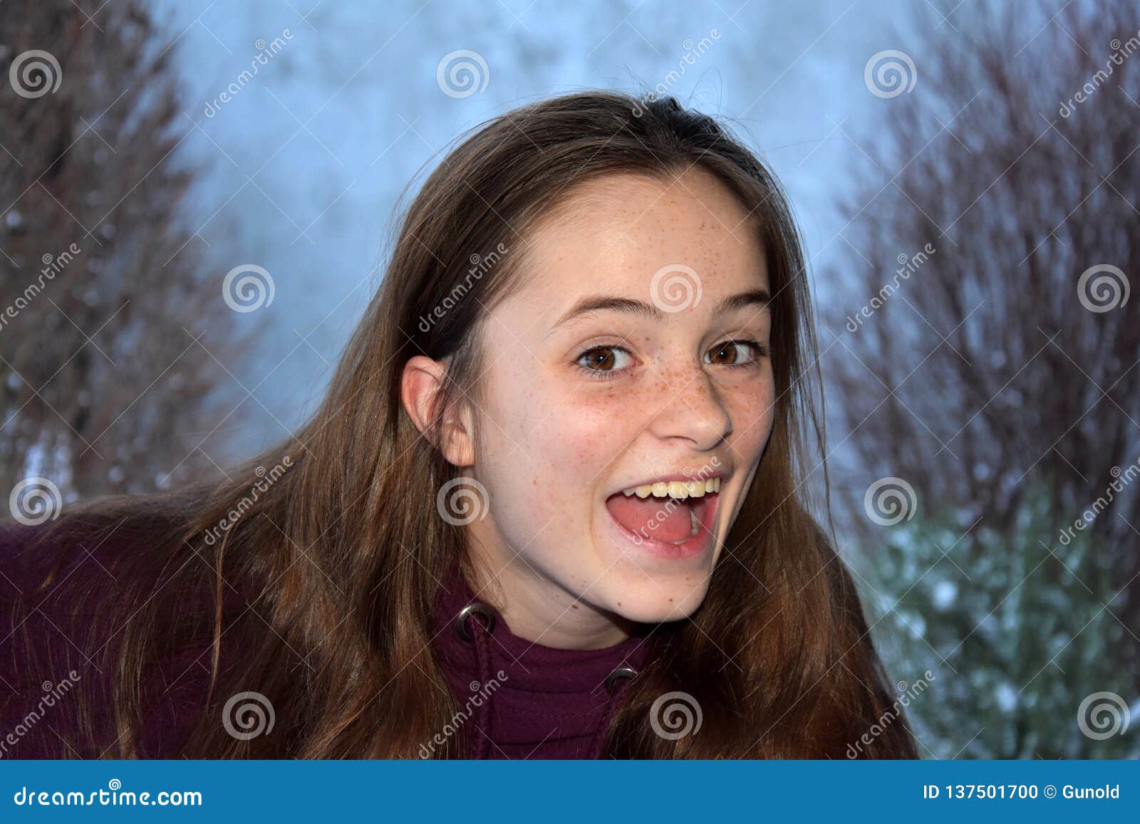 Cute Teenage Girl Screams With Joy Stock Photo Image Of Emotional