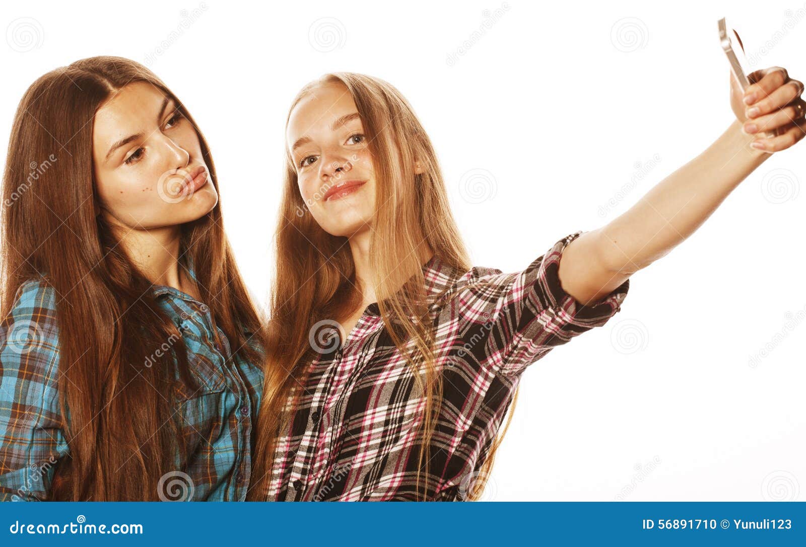 Cute Teenage Girls Making Selfie Isolated Stock Photo - Image of ...