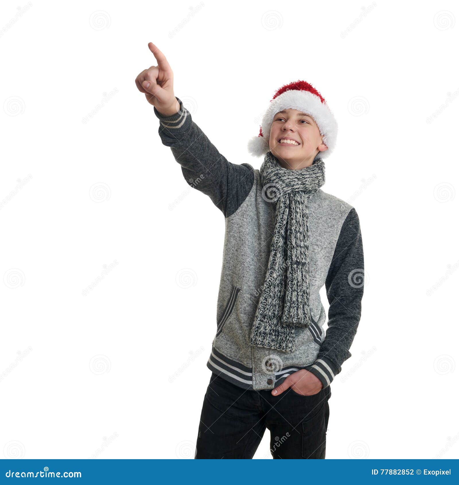Cute Teenager Boy In Gray Sweater Over White Isolated Background Stock ...