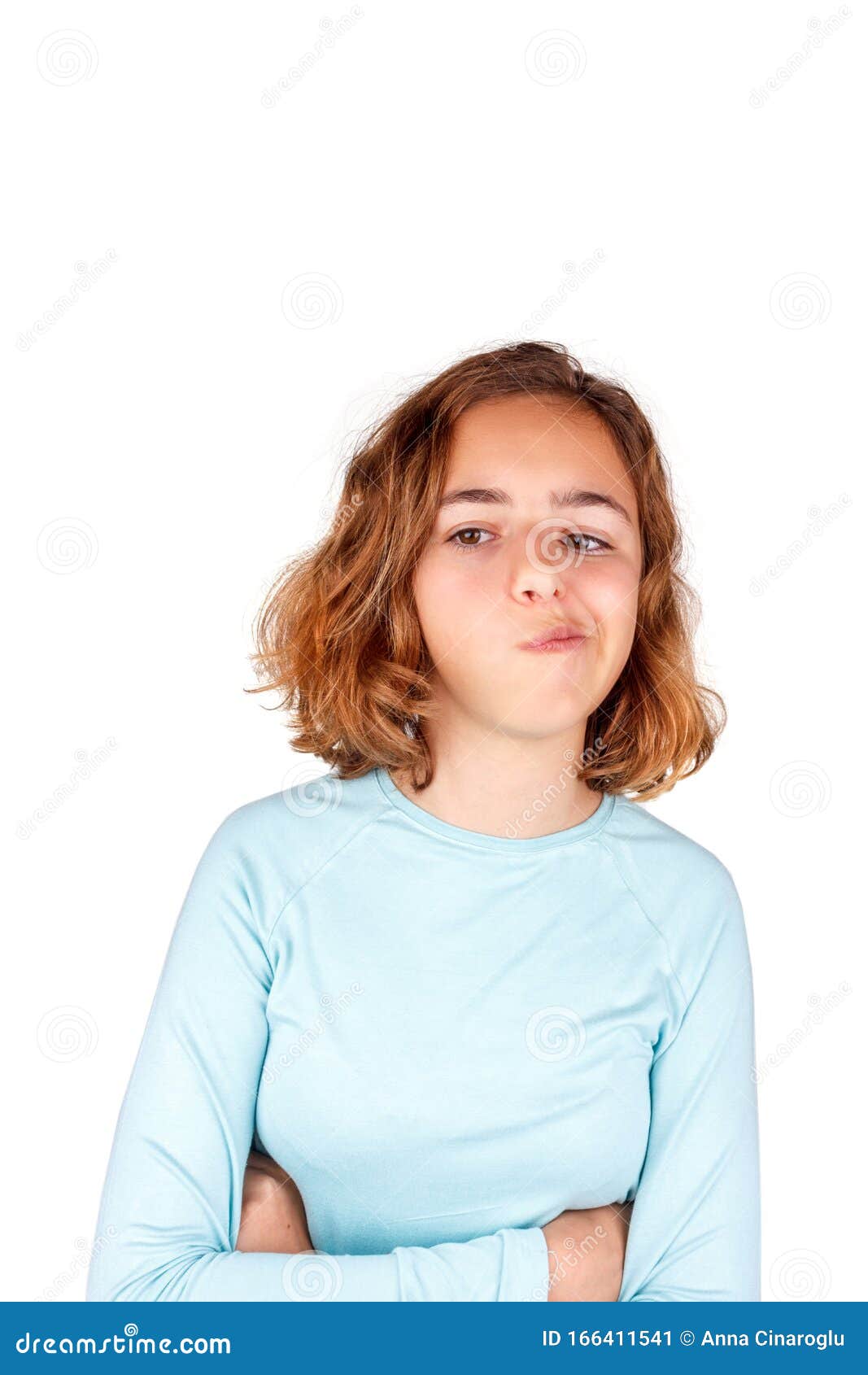 Cute Teenager Girl With Funny Face Expression Looking To Camera Isolated April Fool Day Stock