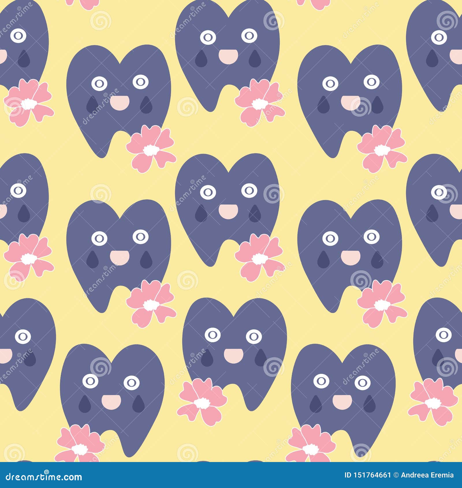 Cute Teeth and Flowers in a Seamless Pattern Design Stock Vector