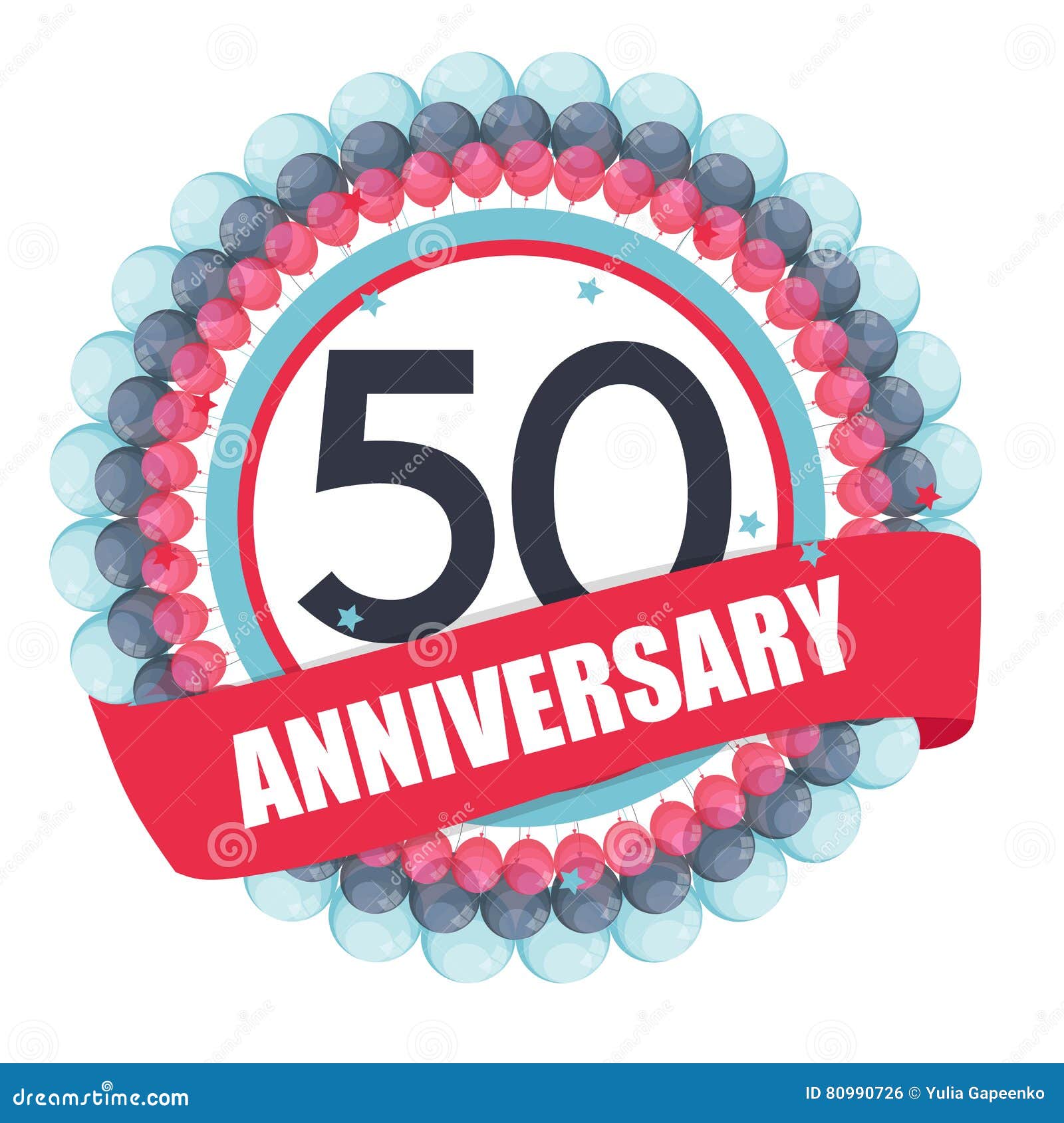 Cute Template 50 Years Anniversary with Balloons and Ribbon Vector ...