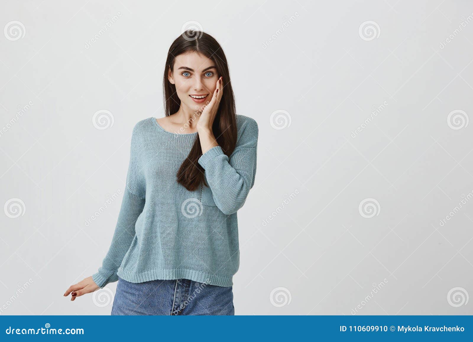 Cute and Tender Caucasian Female Expressing Surprise, Standing with ...