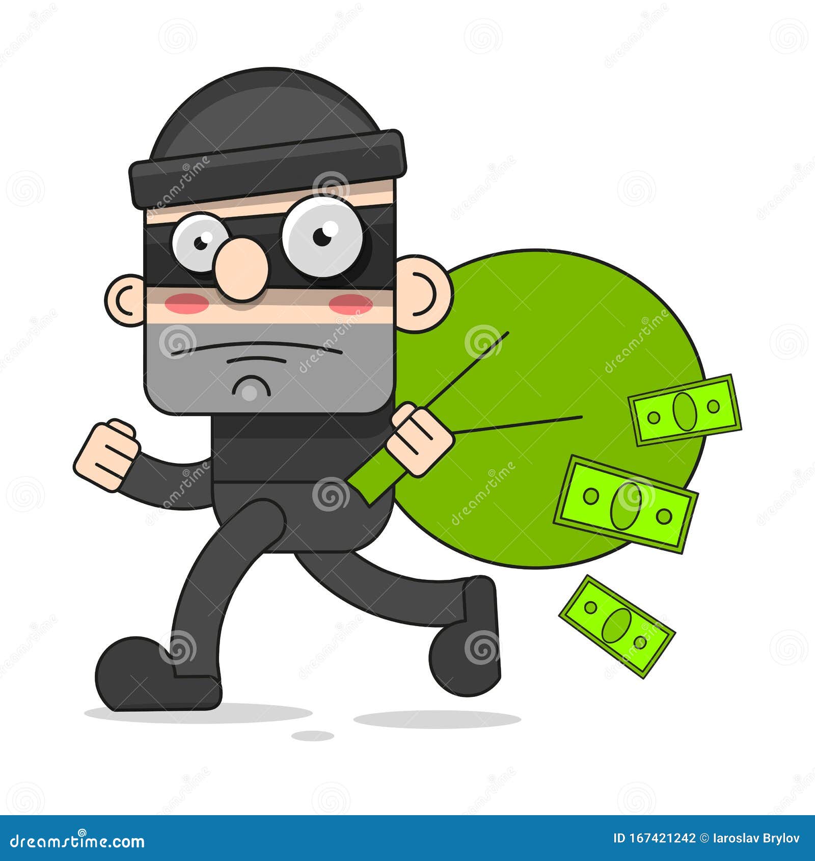 Cute Thief Character. Vector Cartoon Illustration. Bandit With Bag