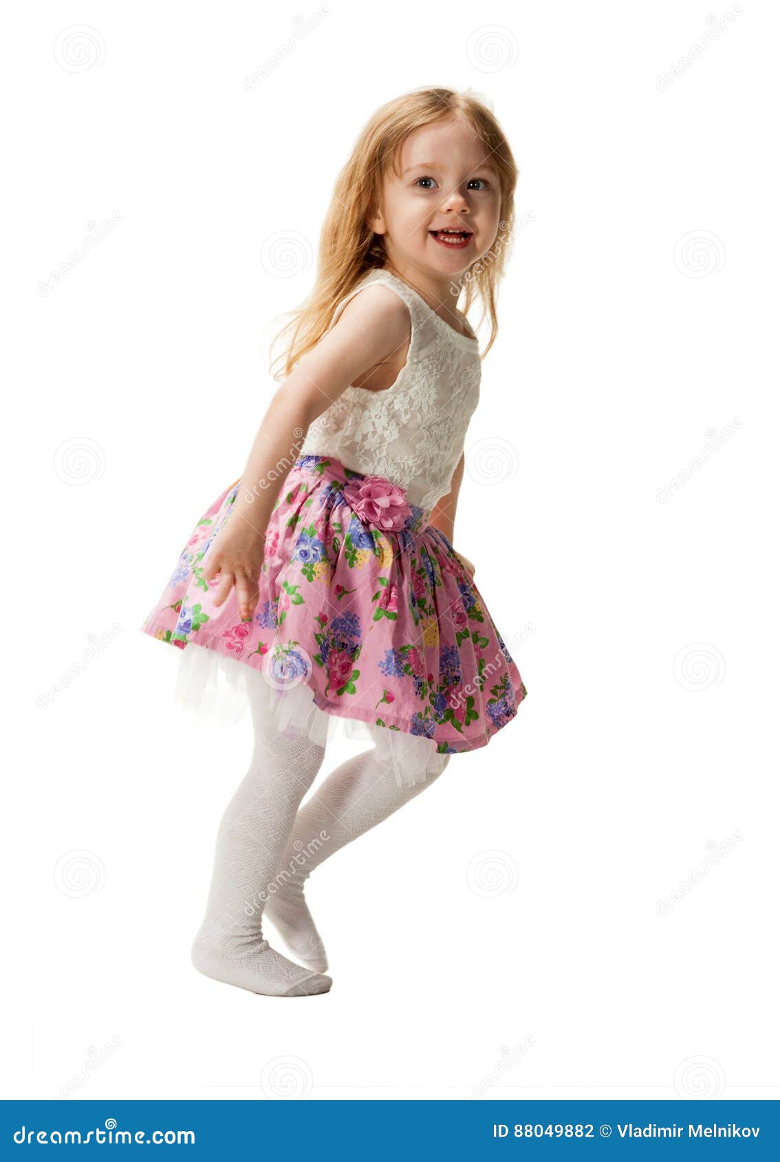 Cute Three-year Girl Jumping With Joy Isolated On White Background ...