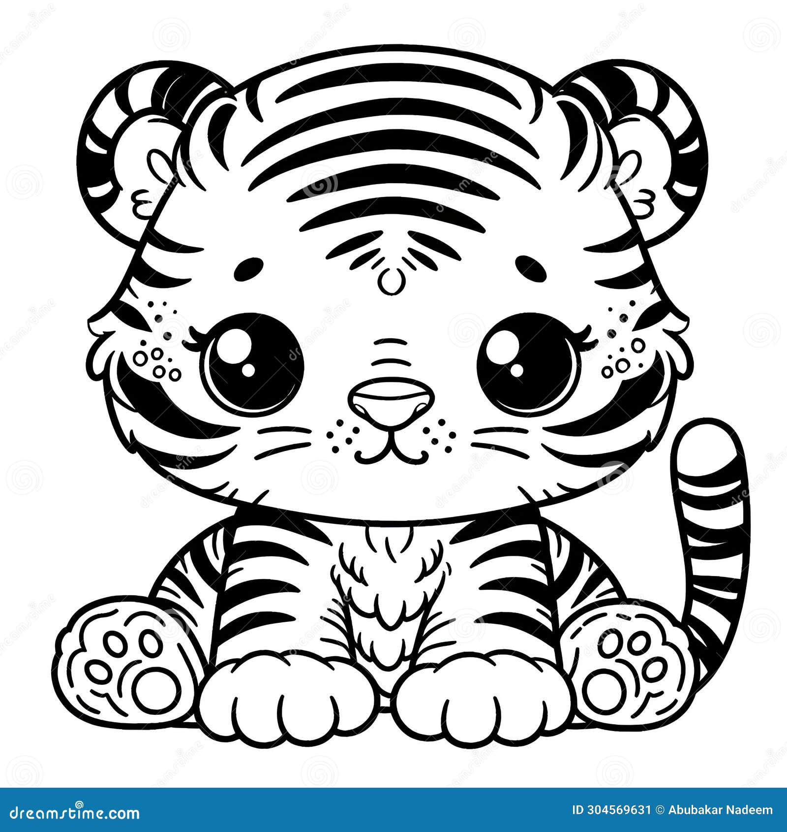 cute tiger coloring book page, outline, line art
